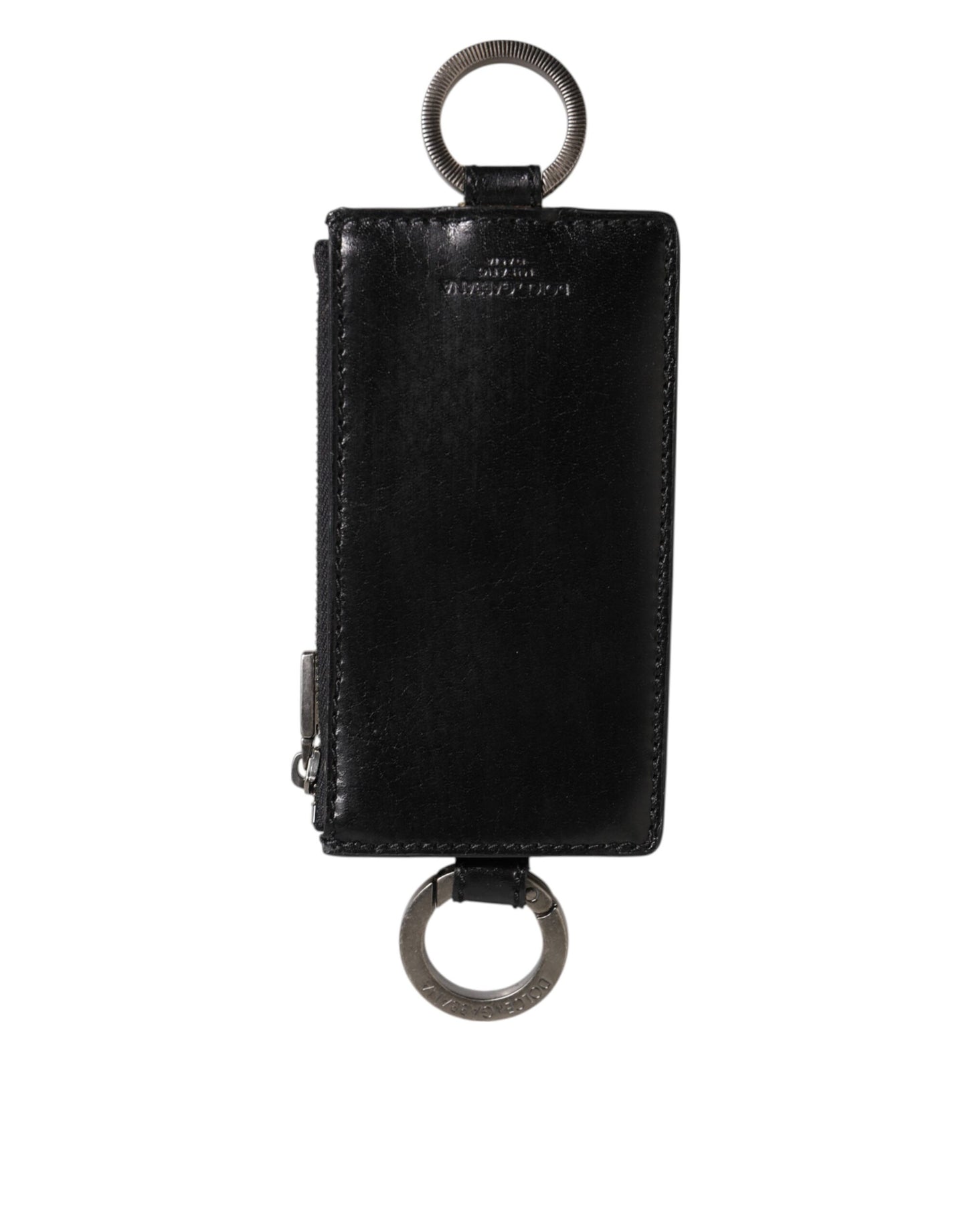 Dolce & Gabbana Schwarzes Leder mit Logo-Prägung Lanyard Kartenhalter Brieftasche