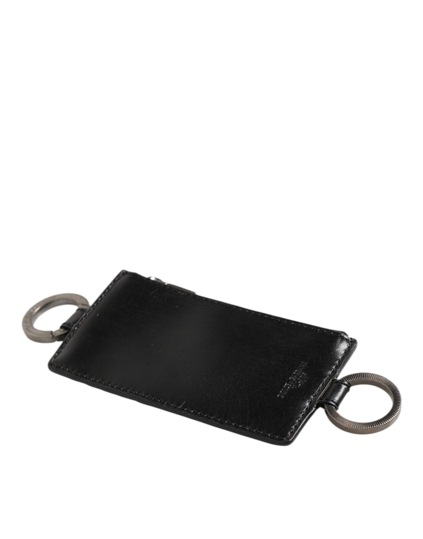 Dolce & Gabbana Schwarzes Leder mit Logo-Prägung Lanyard Kartenhalter Brieftasche