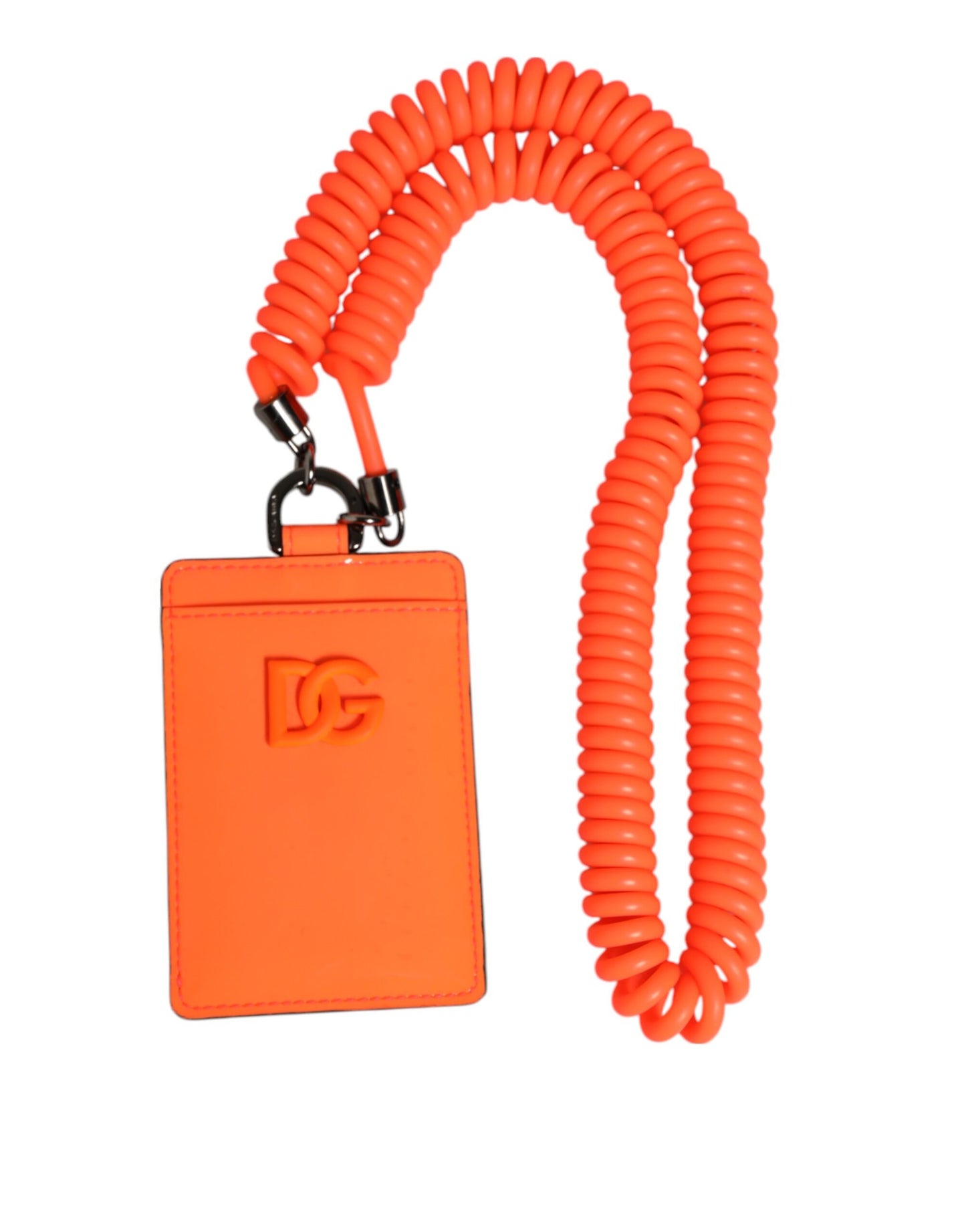 Dolce & Gabbana Orangefarbenes Leder mit Logo-Prägung Lanyard Kartenhalter Brieftasche