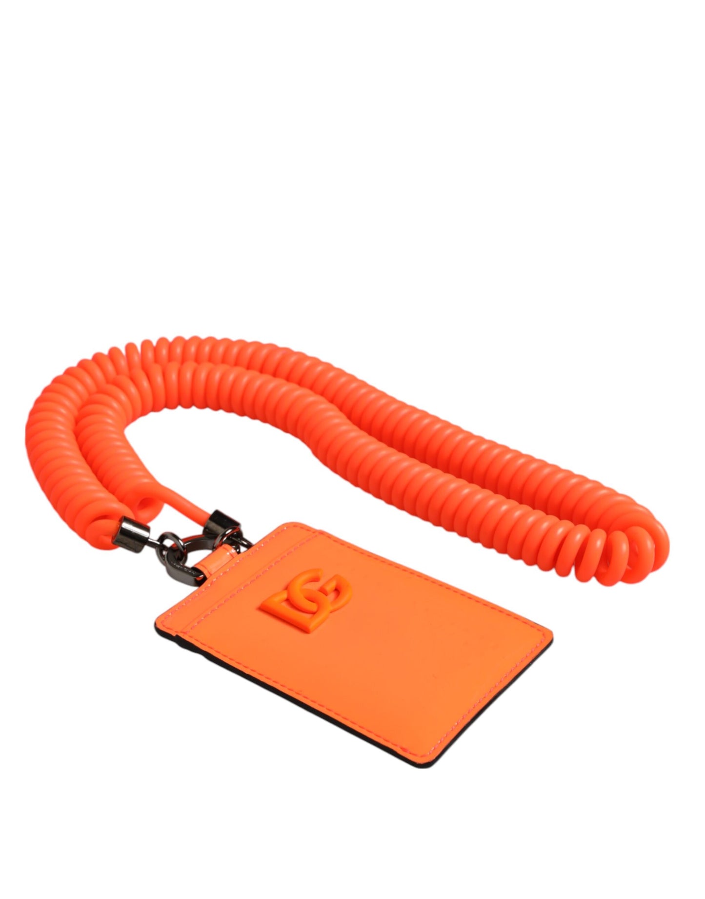 Dolce & Gabbana Orangefarbenes Leder mit Logo-Prägung Lanyard Kartenhalter Brieftasche