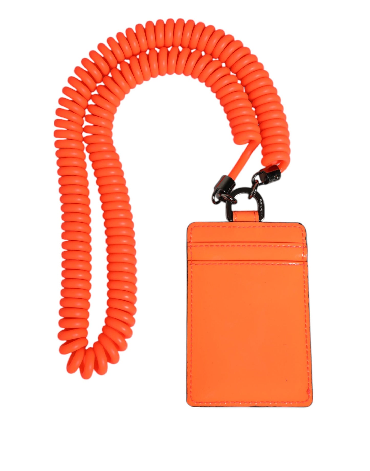 Dolce & Gabbana Orangefarbenes Leder mit Logo-Prägung Lanyard Kartenhalter Brieftasche