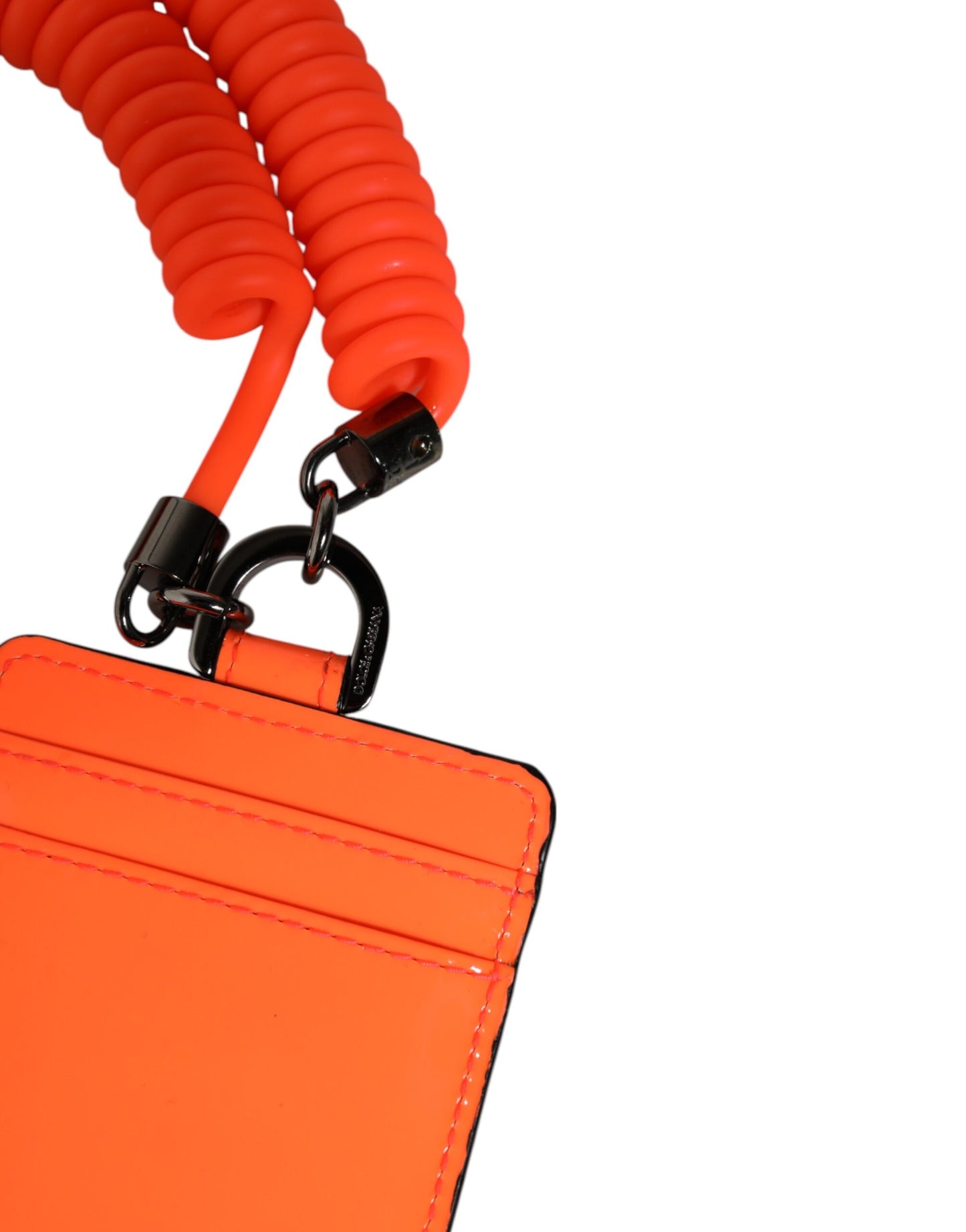Dolce & Gabbana Orangefarbenes Leder mit Logo-Prägung Lanyard Kartenhalter Brieftasche