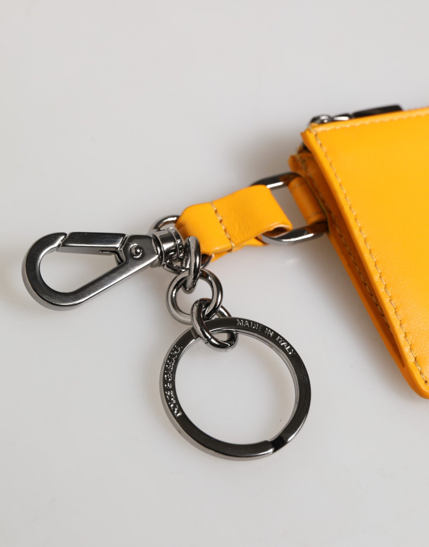 Dolce & Gabbana Gelb Orange Leder Kreditkarte Schlüsselhalter Clip auf Brieftasche