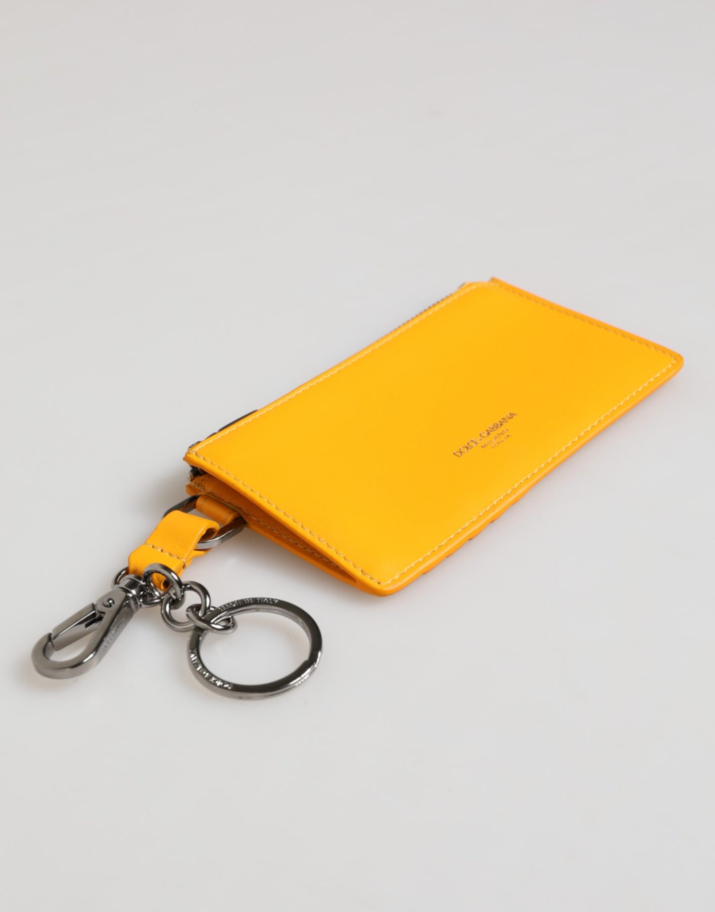 Dolce & Gabbana Gelb Orange Leder Kreditkarte Schlüsselhalter Clip auf Brieftasche