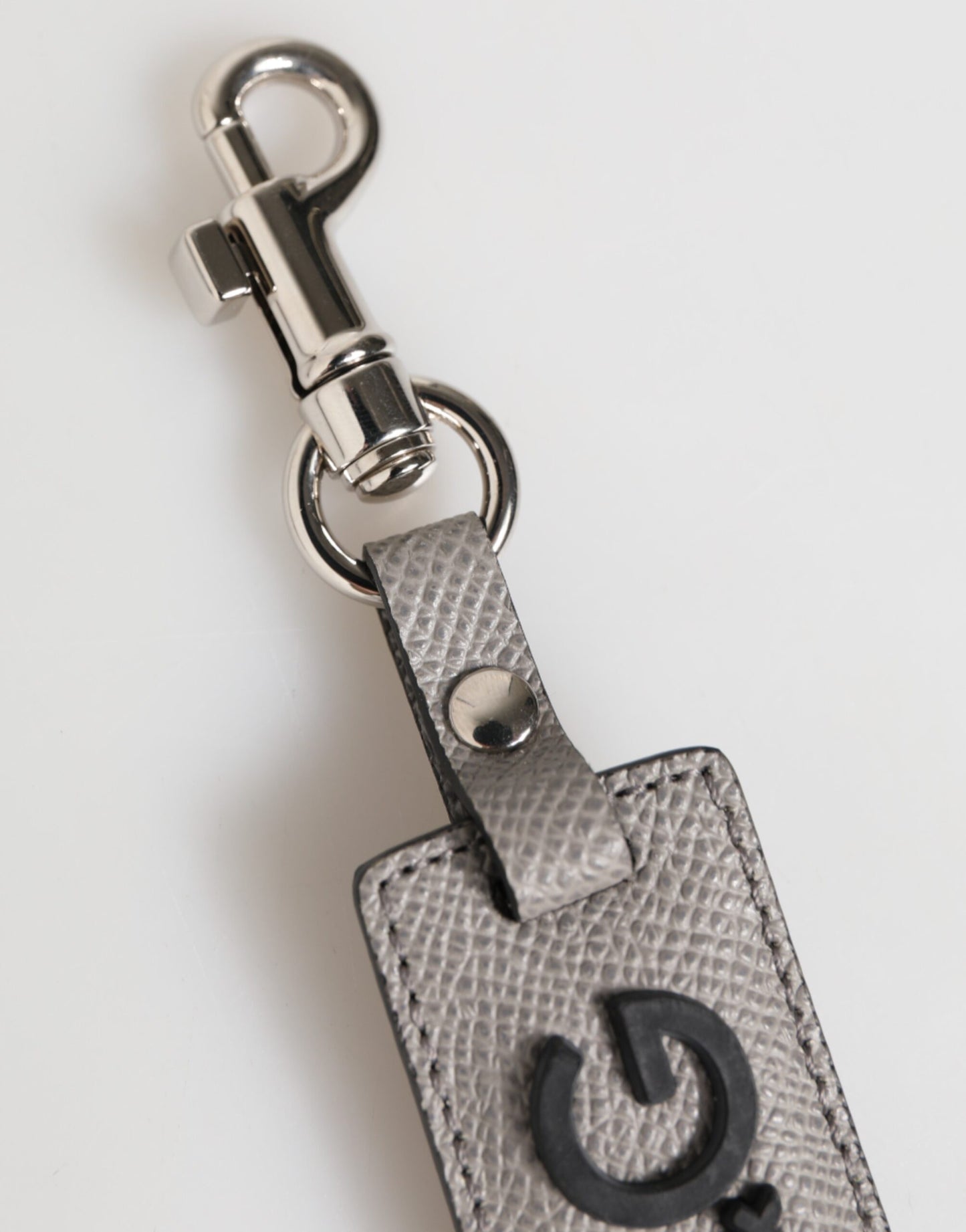 Dolce & Gabbana Graues Leder Logo Metall Ring Schlüsselanhänger Halter Männer Schlüsselanhänger