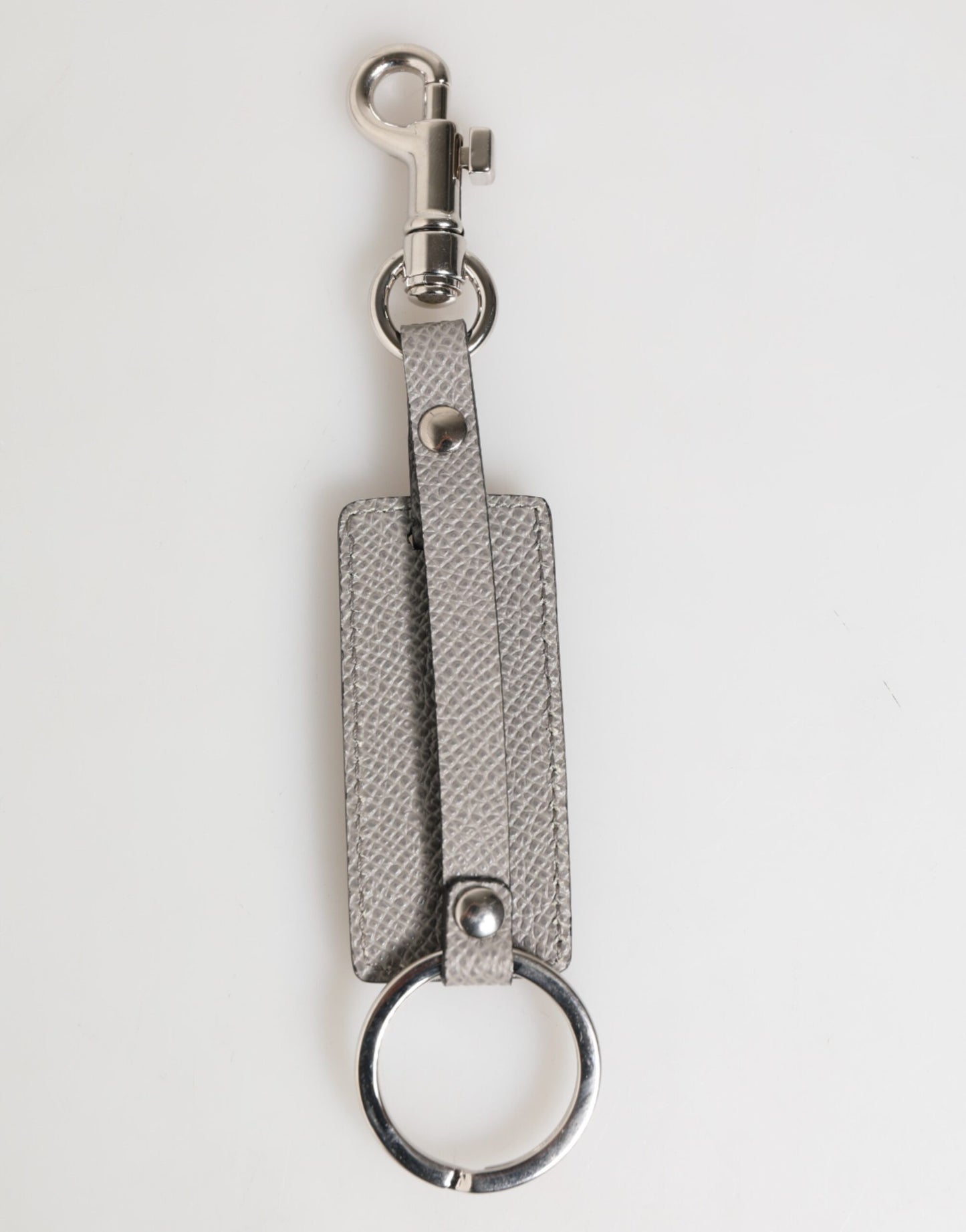 Dolce & Gabbana Graues Leder Logo Metall Ring Schlüsselanhänger Halter Männer Schlüsselanhänger