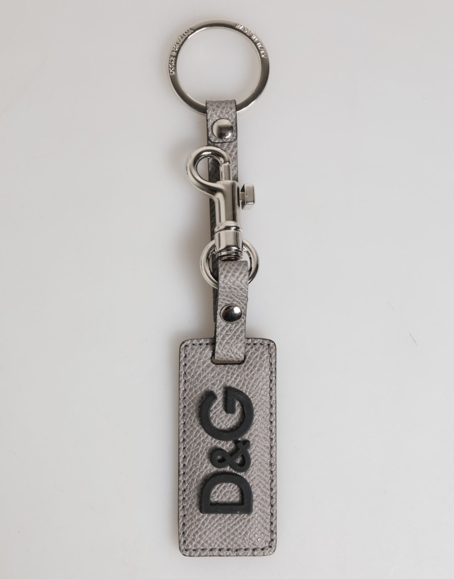 Dolce & Gabbana Graues Leder Logo Metall Ring Schlüsselanhänger Halter Männer Schlüsselanhänger