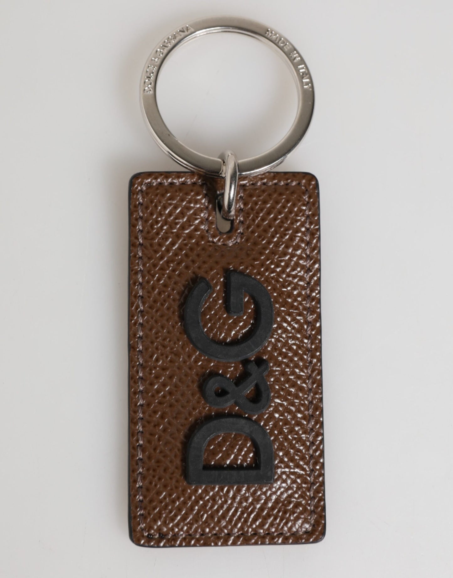 Dolce & Gabbana Dunkelbraunes Leder Logo Metallring Schlüsselanhänger Schlüsselanhänger