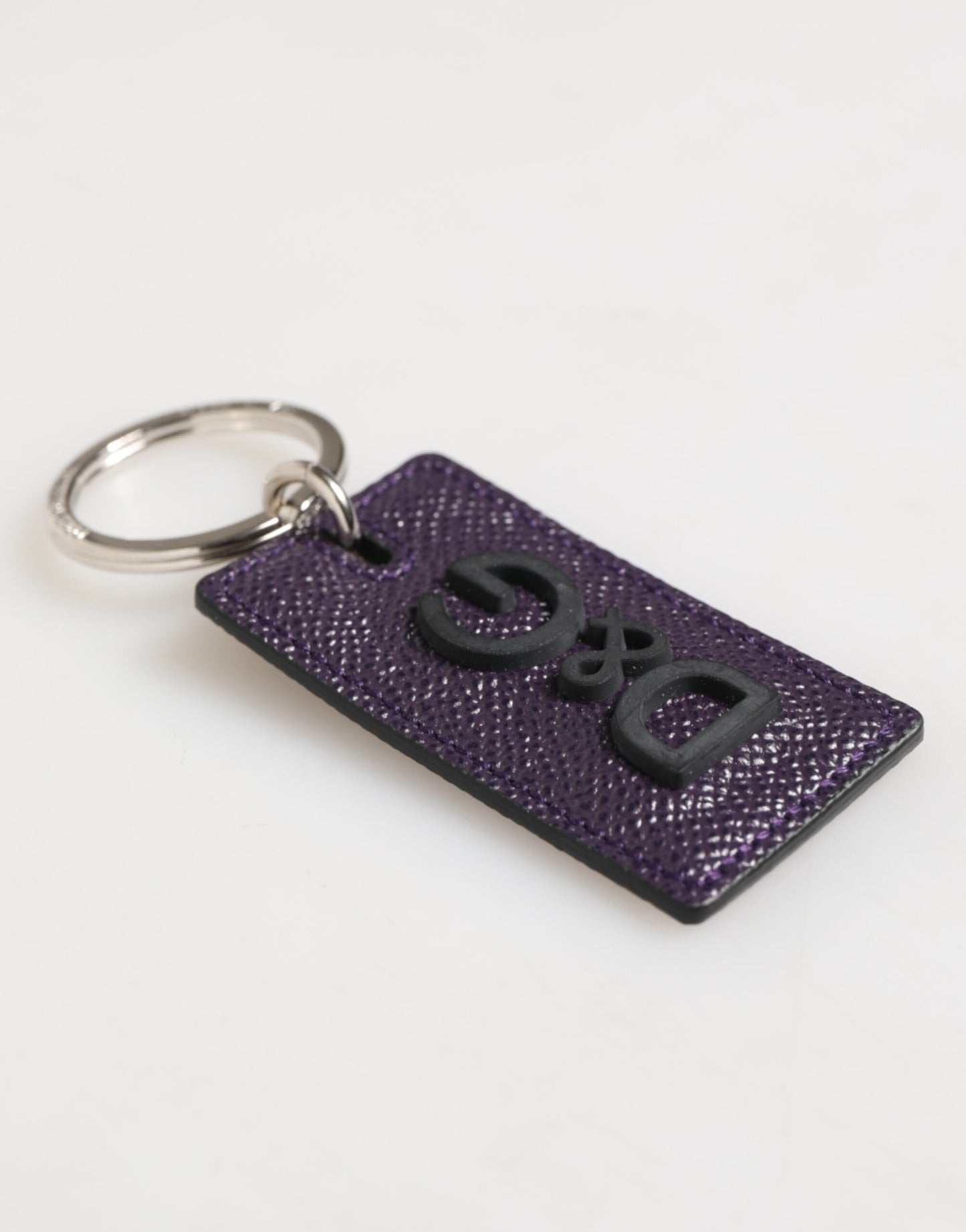 Dolce & Gabbana Violettes Leder Logo Metall Ring Männer Schlüsselanhänger Schlüsselring