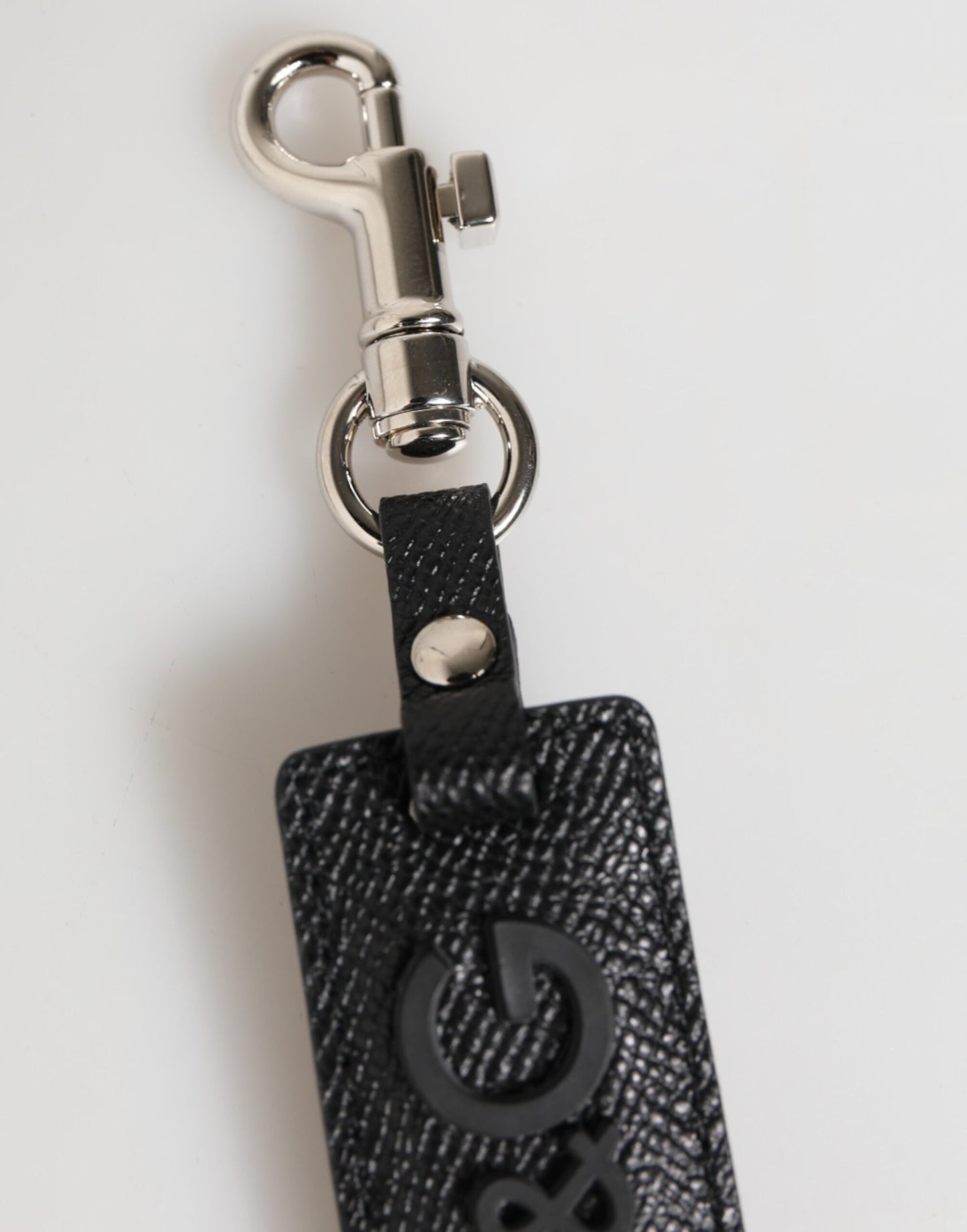 Dolce & Gabbana Schwarzes Leder Logo Metallring Schlüsselanhänger Halter Schlüsselring