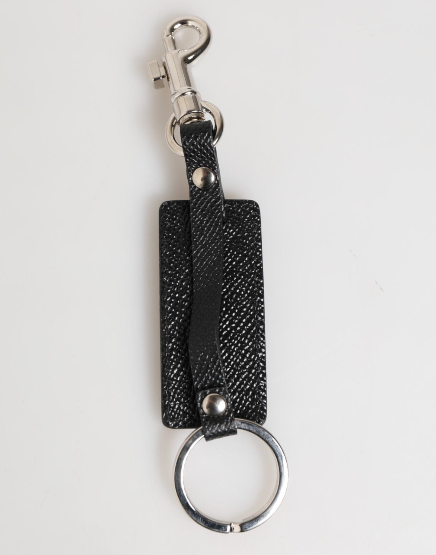 Dolce & Gabbana Schwarzes Leder Logo Metallring Schlüsselanhänger Halter Schlüsselring