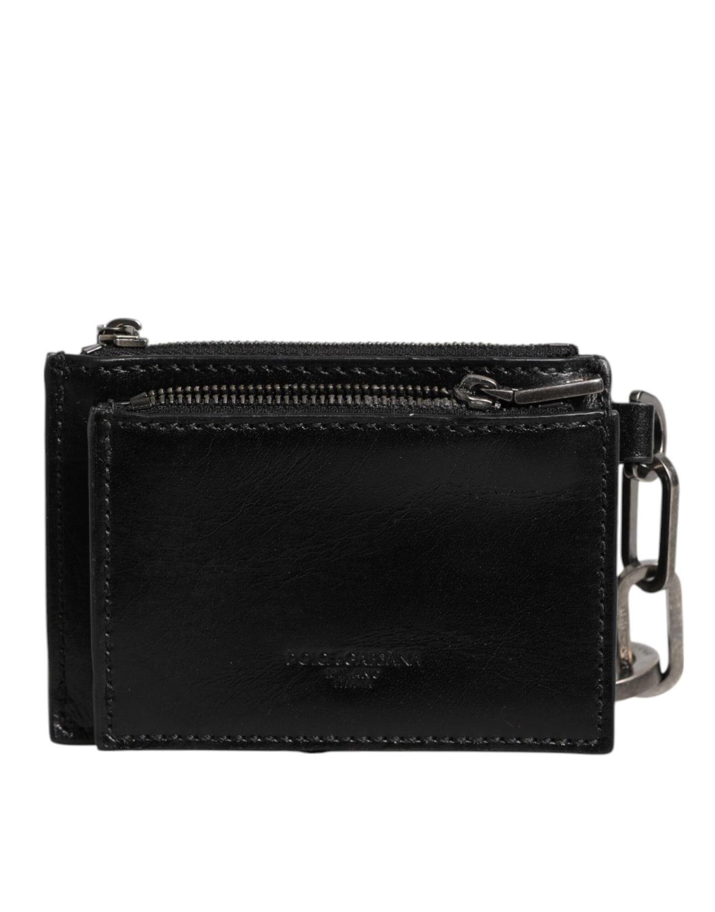 Dolce & Gabbana Schwarzes Leder Zip Logo Schlüsselanhänger Münzgeldbörse Schlüsselanhänger Geldbörse