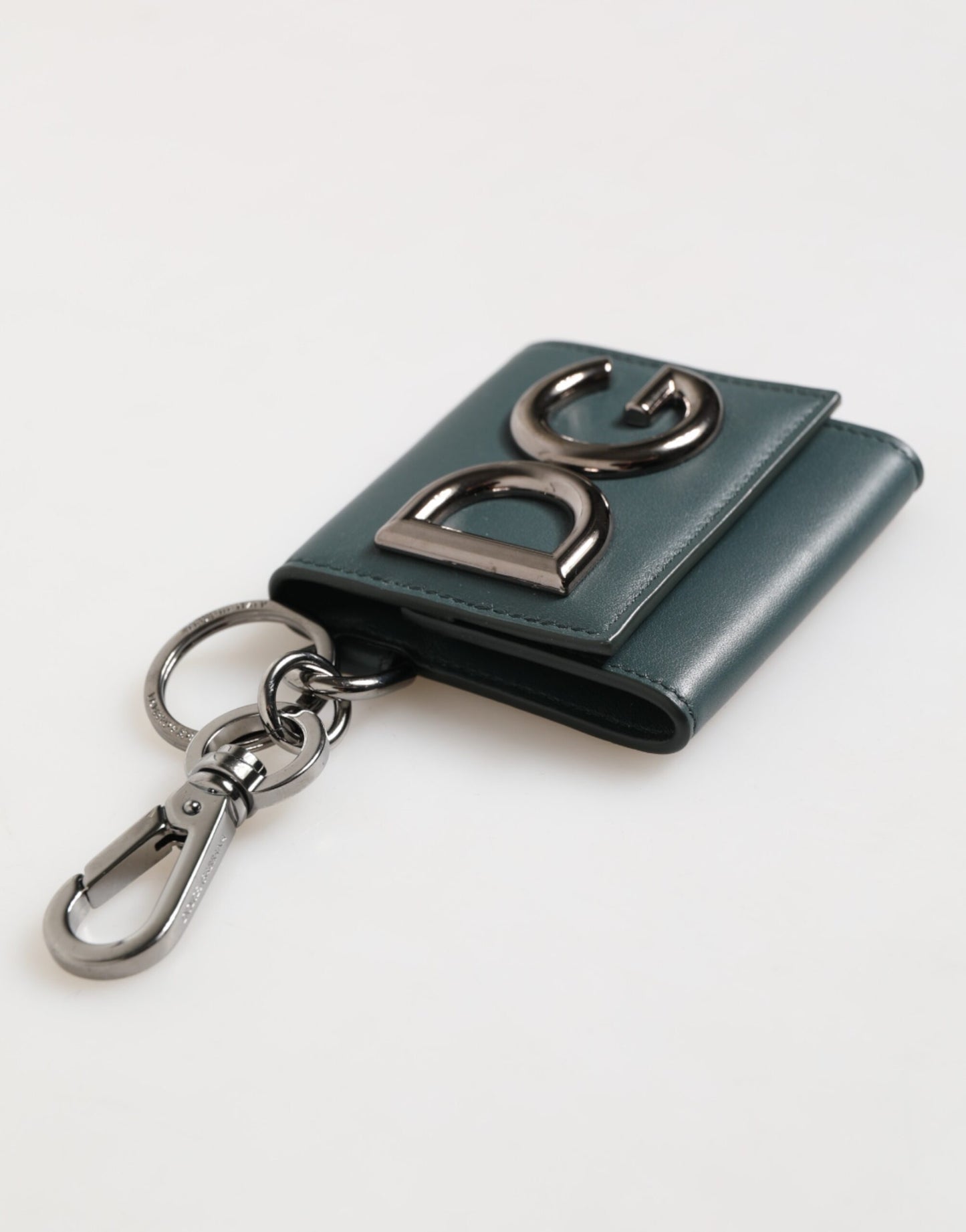 Dolce & Gabbana Dunkelgrünes Leder DG Logo Münzbeutel Tasche Charm Wallet