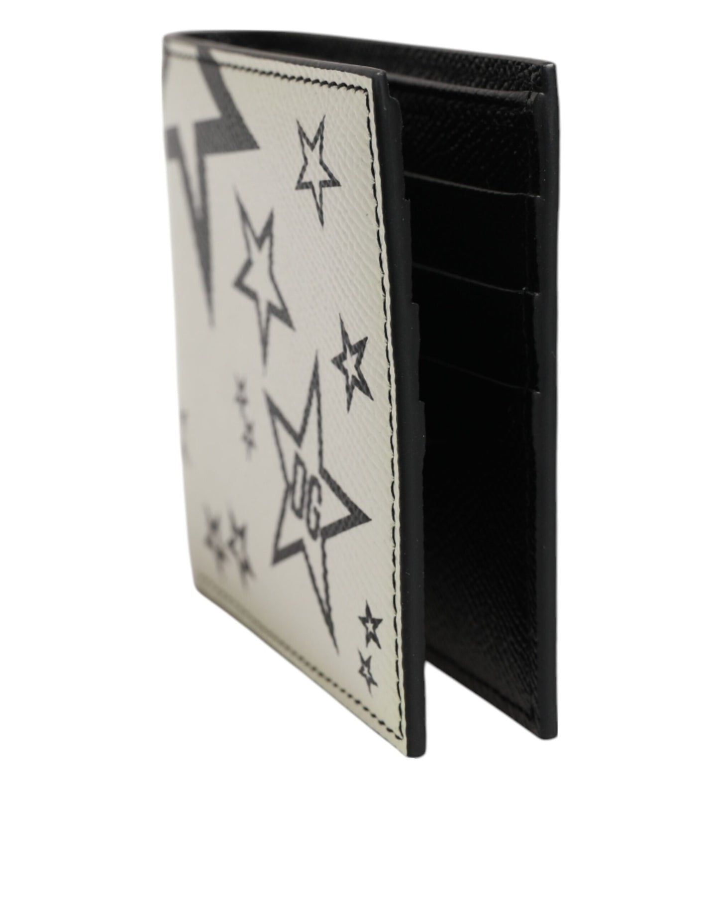 Dolce & Gabbana Weißes Leder DG Star Logo Bifold Kartenhalter Geldbörse