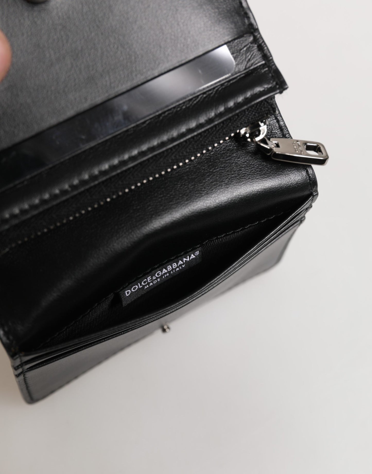 Dolce & Gabbana Schwarzes Leder DG Logo Bifold Karteninhaber Herren Borse Brieftasche