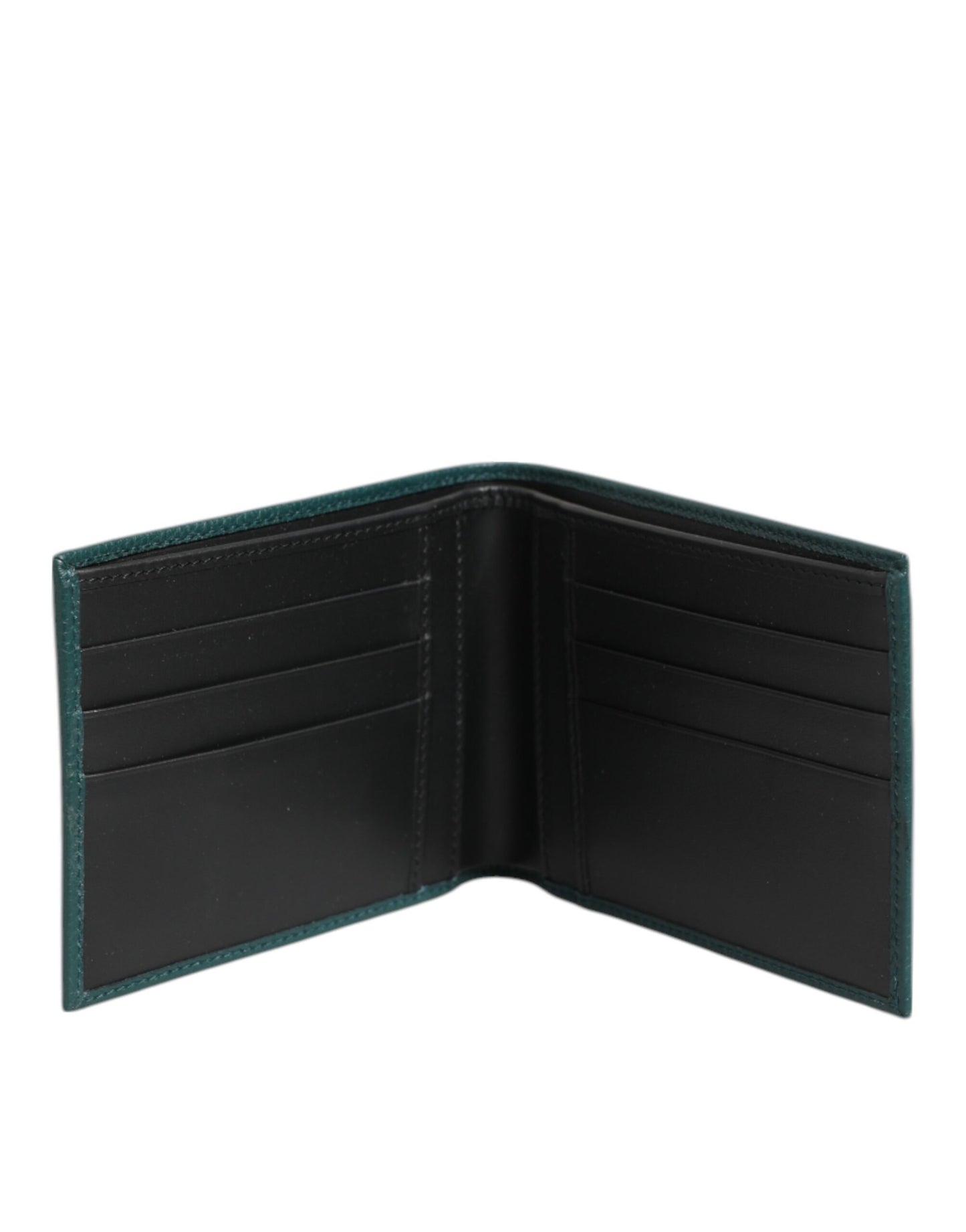 Dolce & Gabbana Grünes Leder DG Logo Plaque Bifold Card Holder Wallet