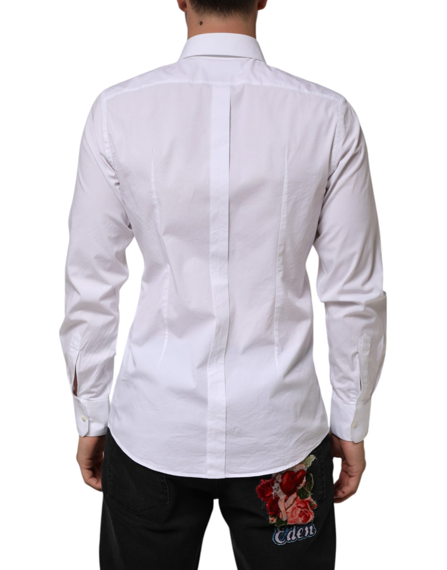 Dolce & Gabbana Weiß Baumwolle GOLD Lange Ärmel Formales Herrenhemd