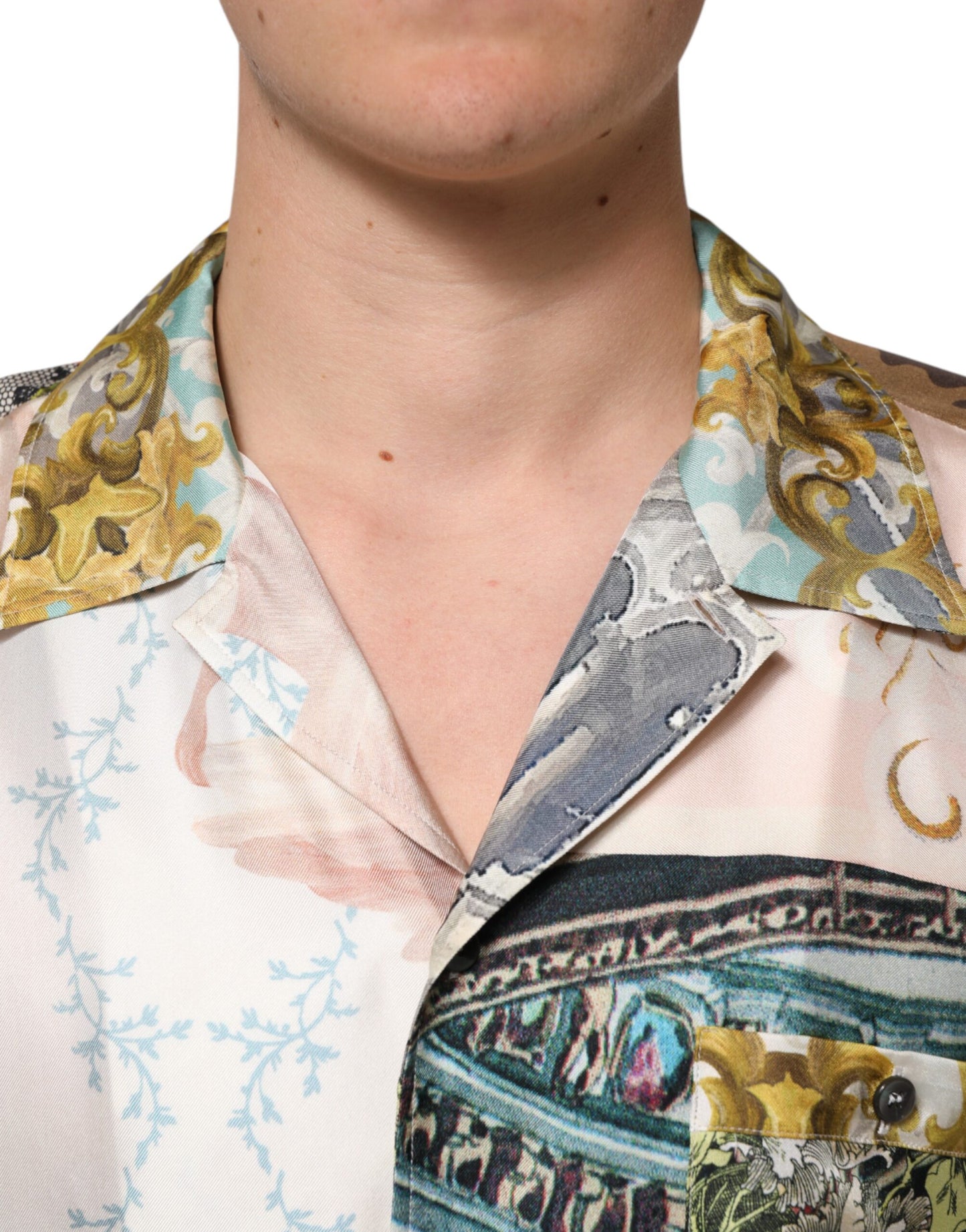 Dolce & Gabbana Multicolor Seidenoper Print Herren Freizeithemd