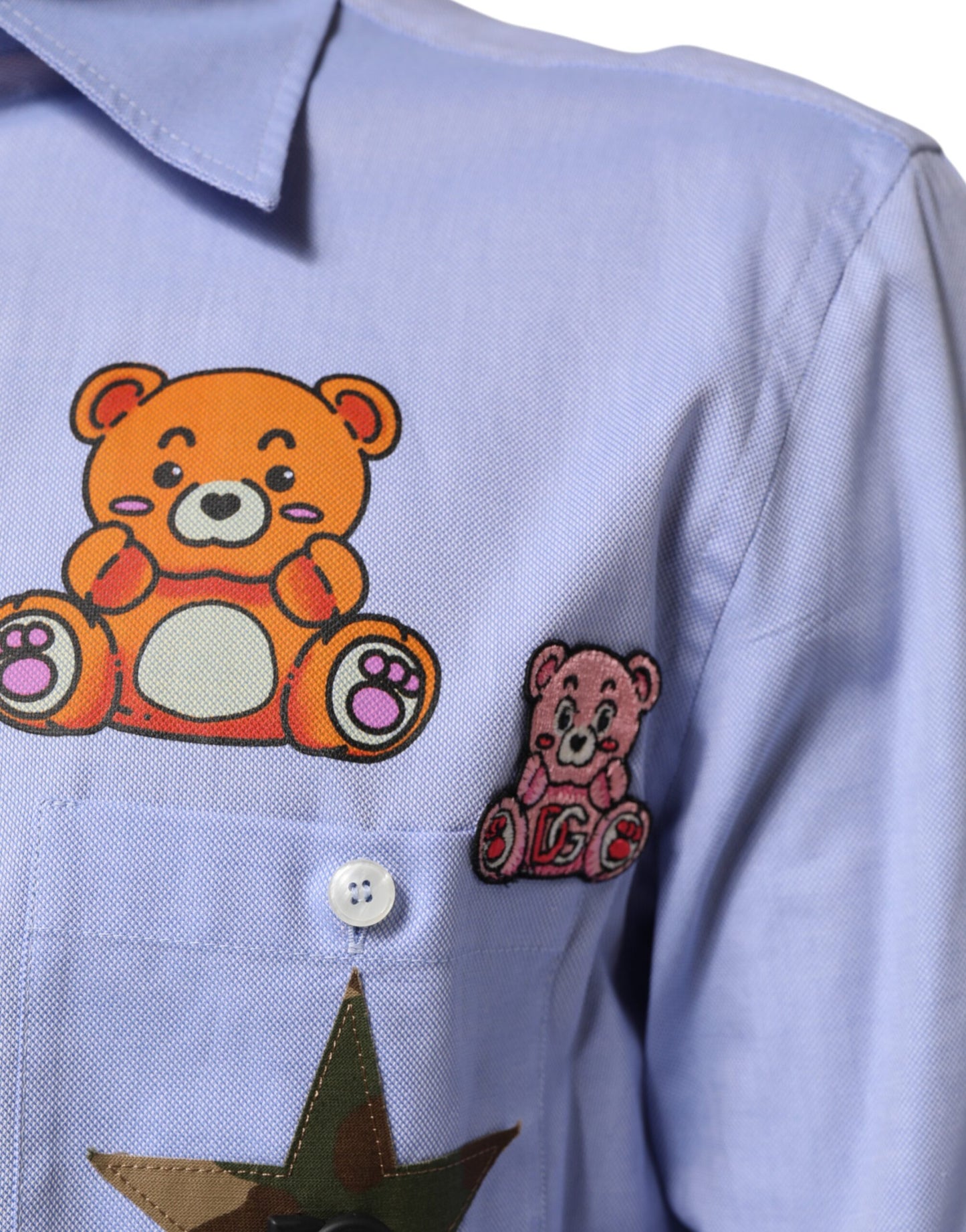 Dolce & Gabbana Hellblaues Baumwoll-Teddybär-Langarmhemd