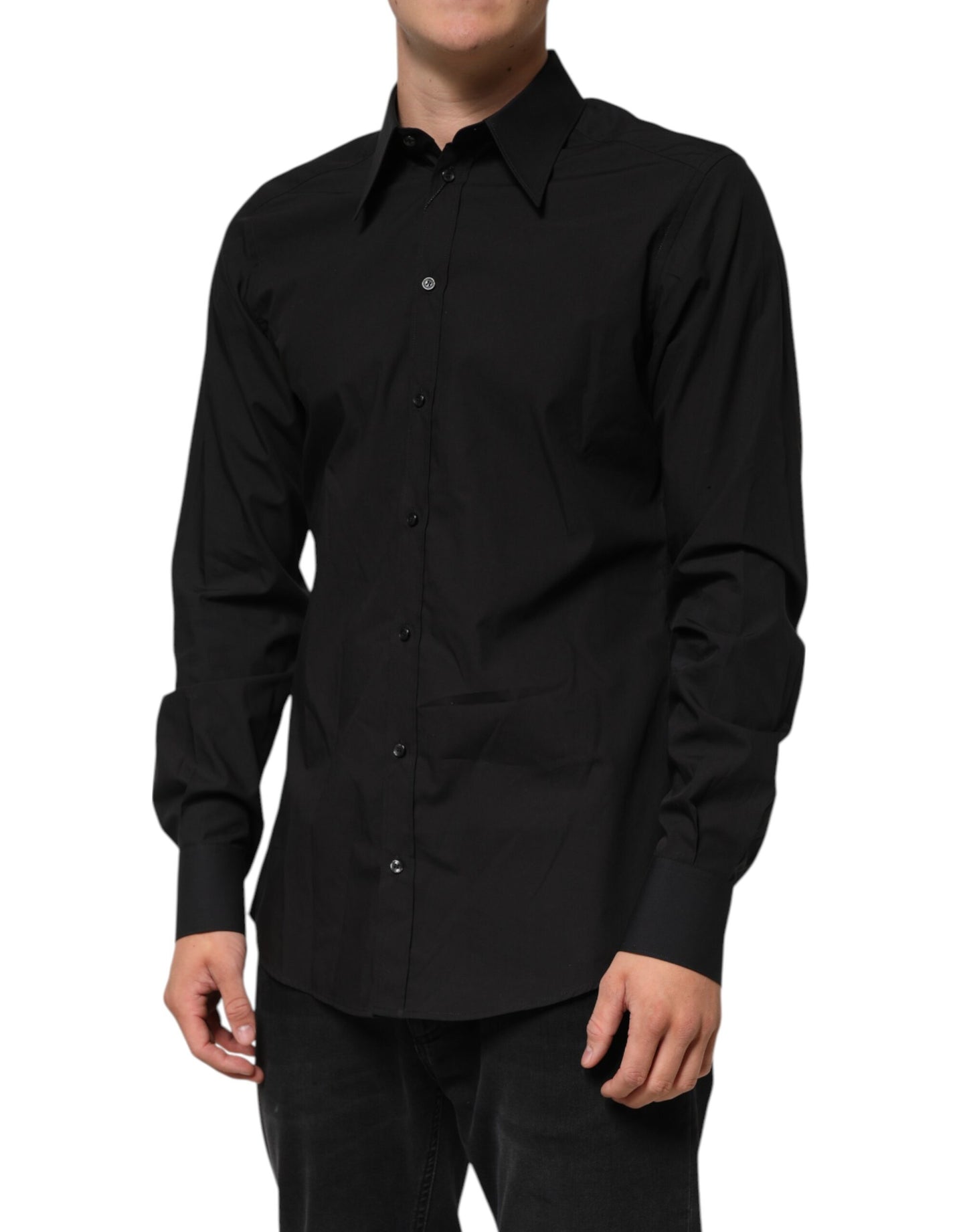 Dolce & Gabbana Schwarz MARTINI Slim Fit Kleid Formales Herrenhemd