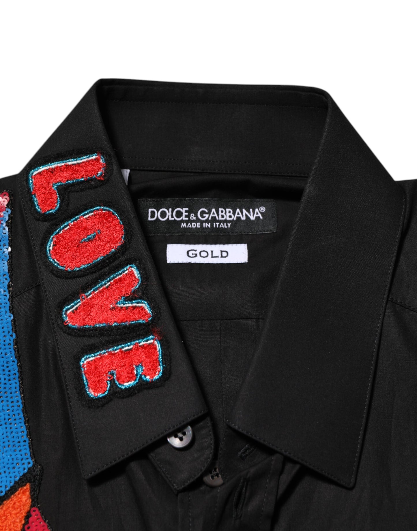 Dolce & Gabbana Schwarzes Baumwollstern-Paillettenkleid Formales Herrenhemd