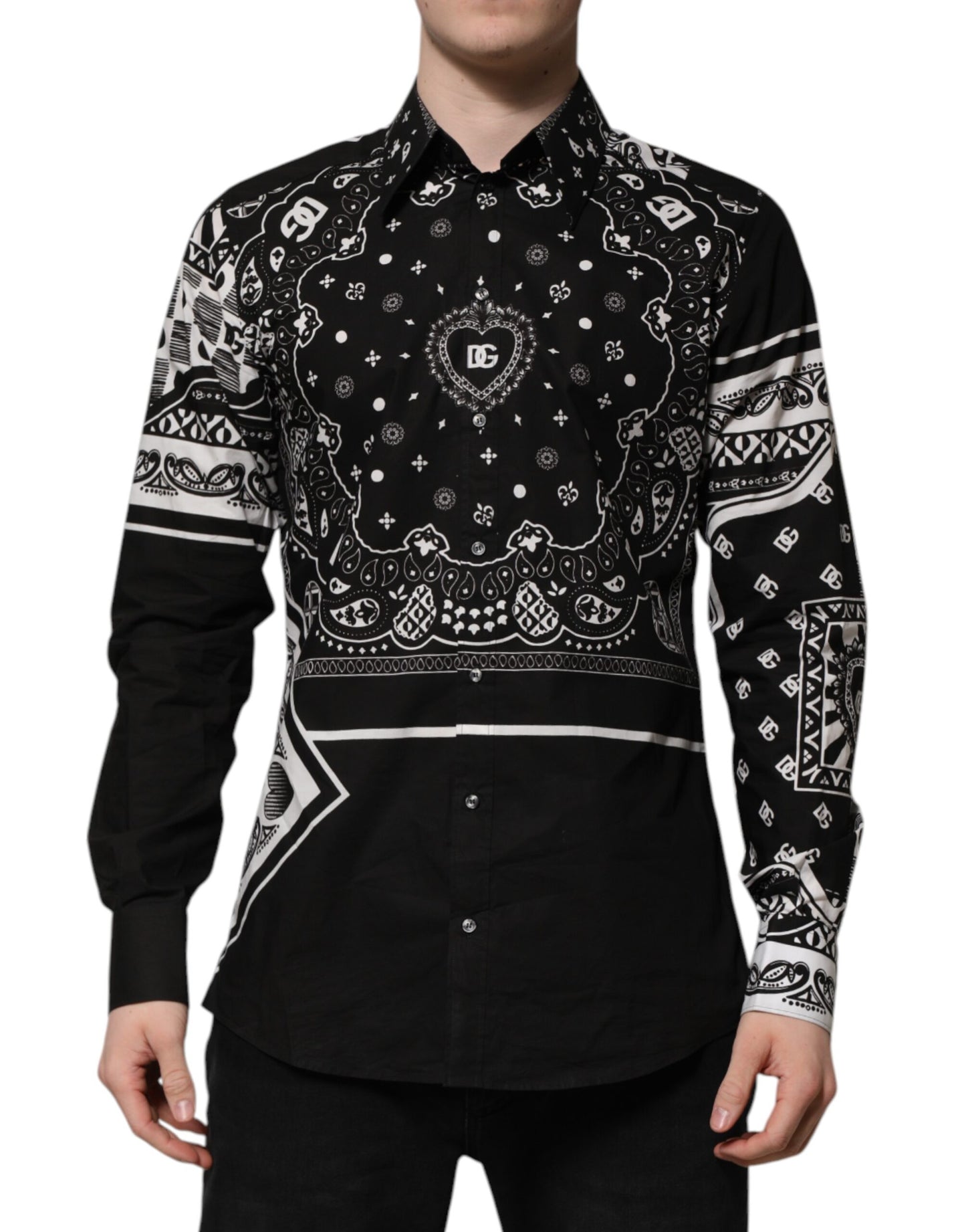 Dolce & Gabbana Schwarzes Bandana Print Logo MARTINI Kleid Hemd