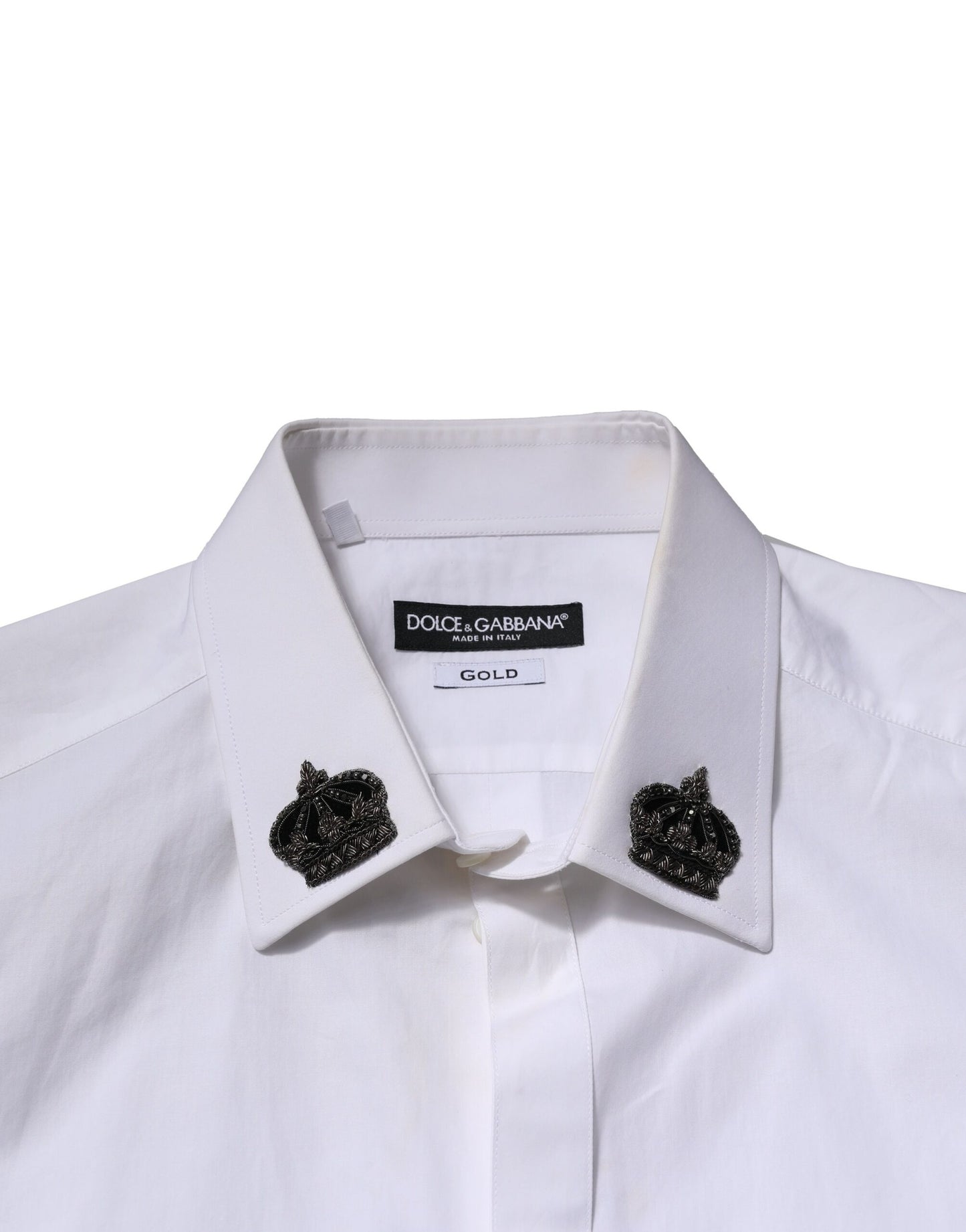 Dolce & Gabbana Weißes Hemd mit Kronen-Kragen GOLD aus Baumwolle