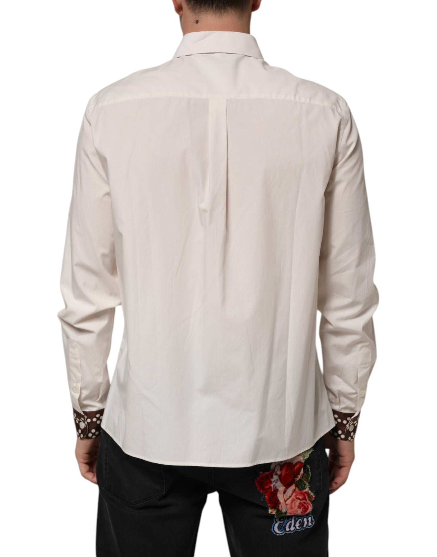 Dolce & Gabbana Cremeweißes gepunktetes Slim Fit Hemd aus Baumwolle