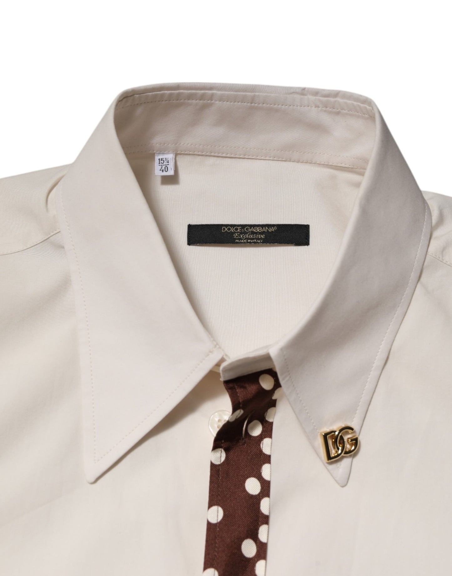 Dolce & Gabbana Cremeweißes gepunktetes Slim Fit Hemd aus Baumwolle