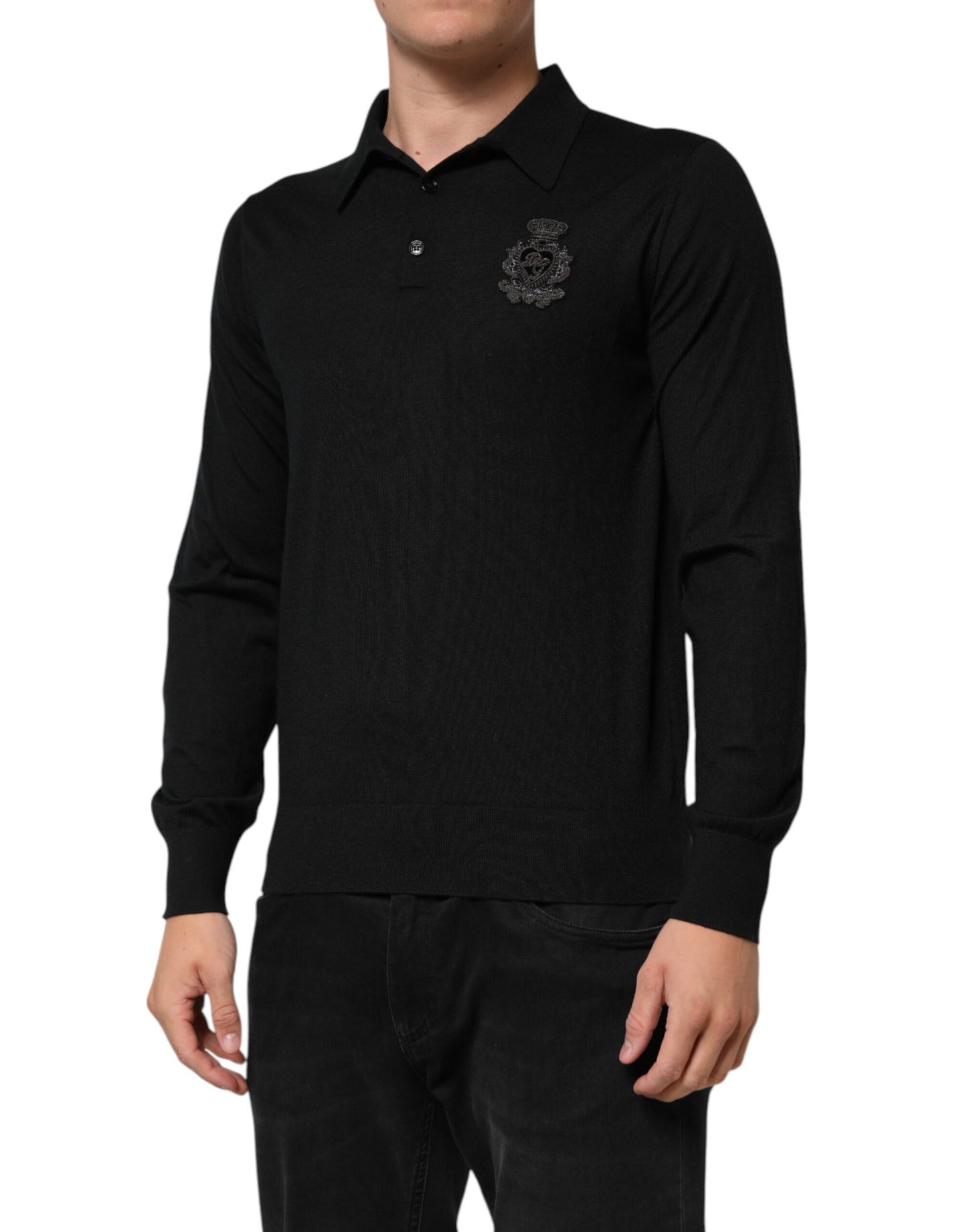 Dolce & Gabbana Schwarzer Kaschmir-Polo-Pullover für Männer mit langen Ärmeln
