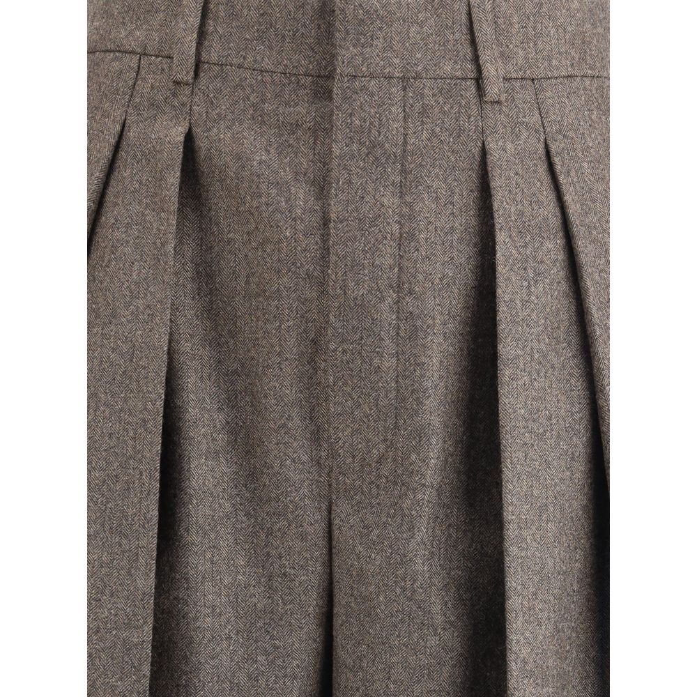 Saint Laurent Hose mit weitem Bein aus Wolle mit Fischgrätenmuster