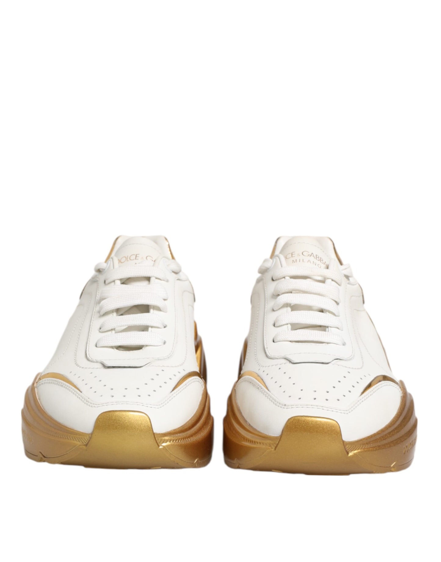Dolce & Gabbana Weiß Gold DAYMASTER Leder Turnschuhe Damen Schuhe