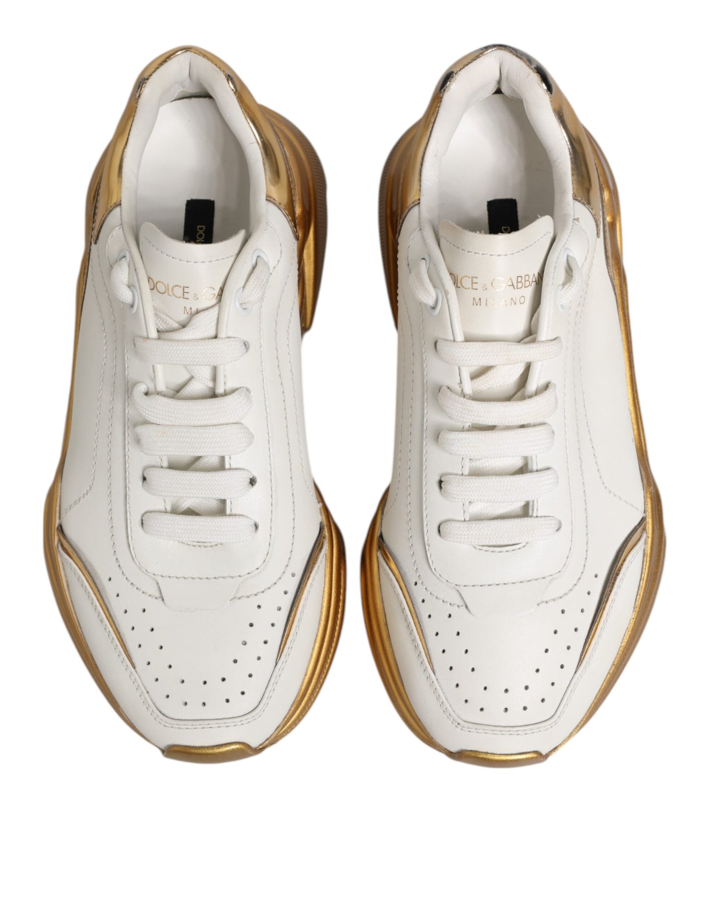 Dolce & Gabbana Weiß Gold DAYMASTER Leder Turnschuhe Damen Schuhe