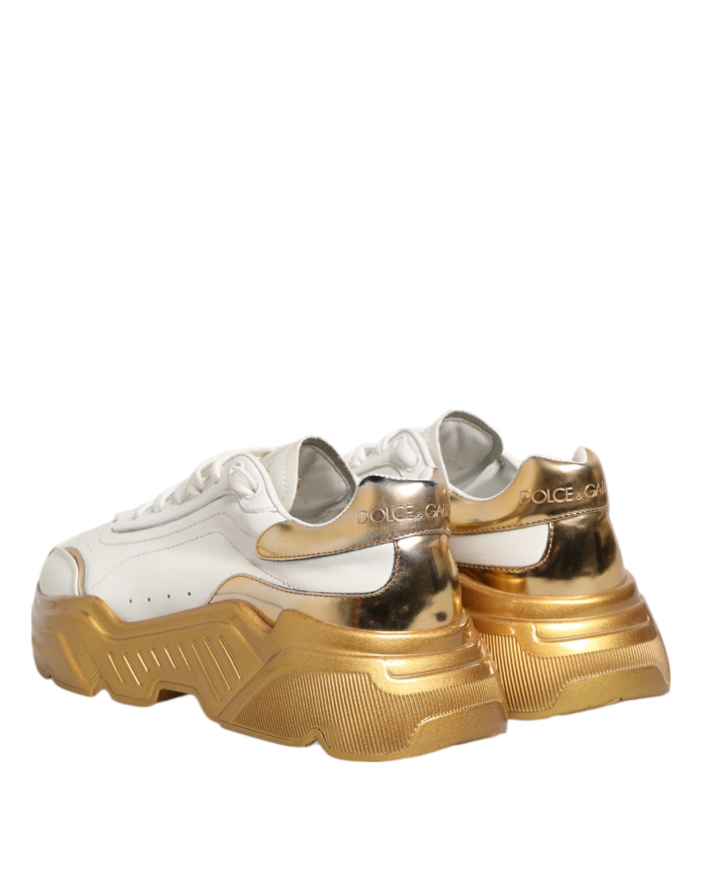 Dolce & Gabbana Weiß Gold DAYMASTER Leder Turnschuhe Damen Schuhe