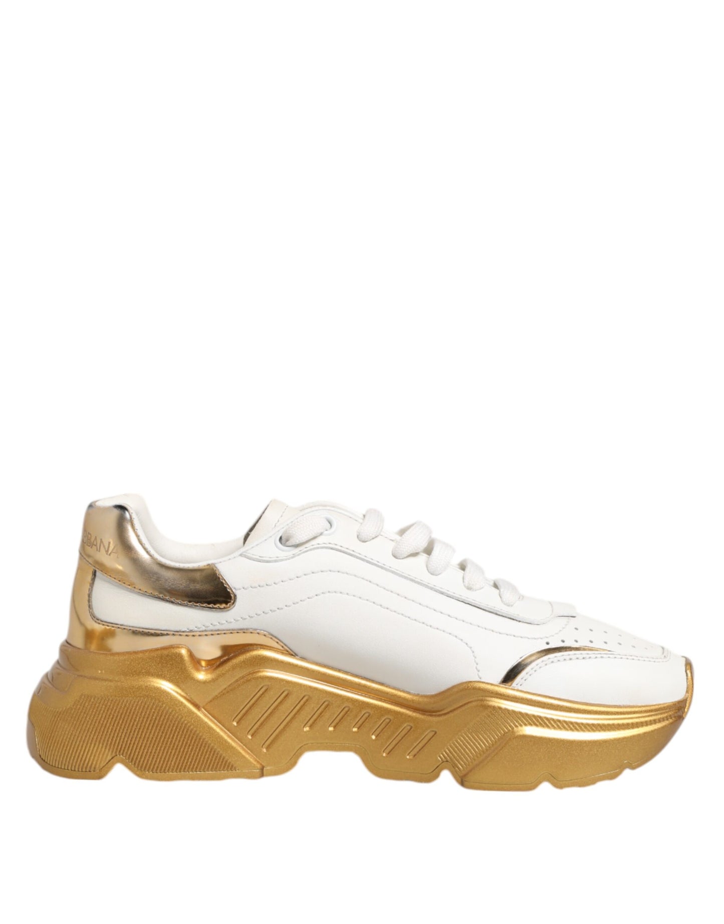 Dolce & Gabbana Weiß Gold DAYMASTER Leder Turnschuhe Damen Schuhe