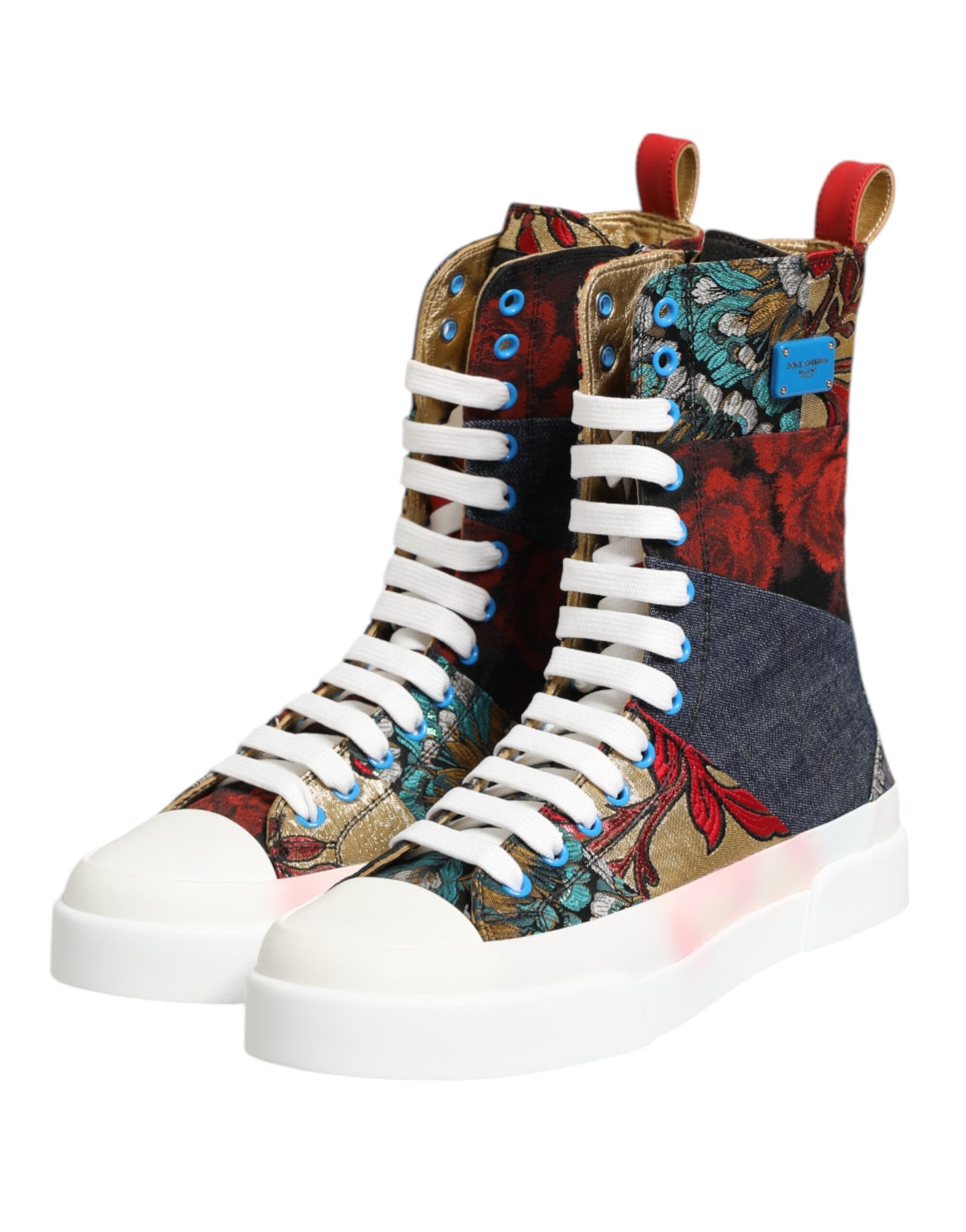 Dolce & Gabbana Multicolor Patchwork High Top Sneakers Schuhe
