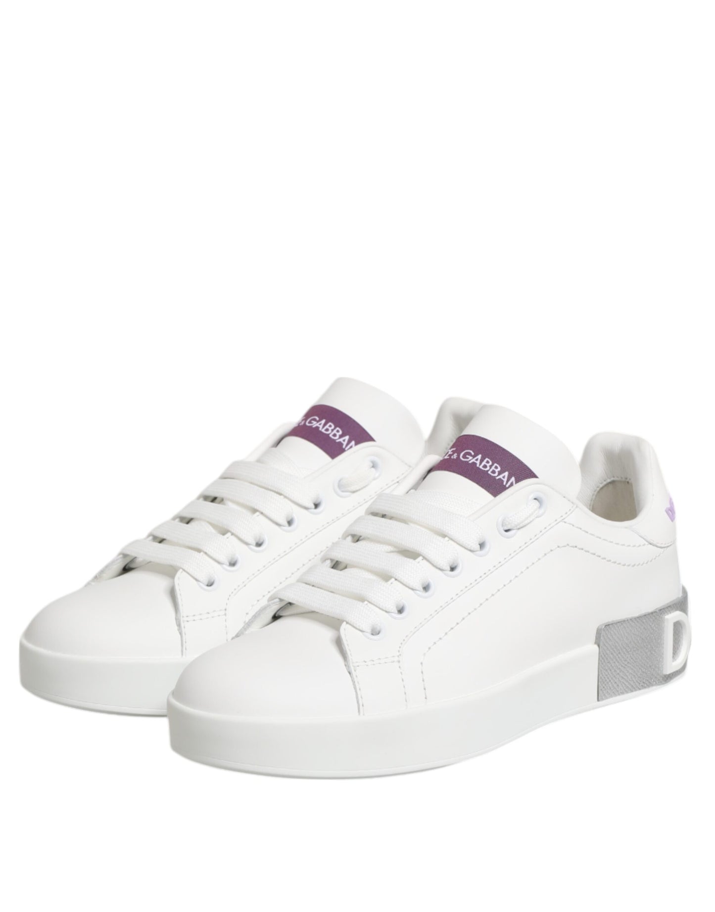 Dolce & Gabbana Weiß Lila Leder Low Top Turnschuhe Schuhe