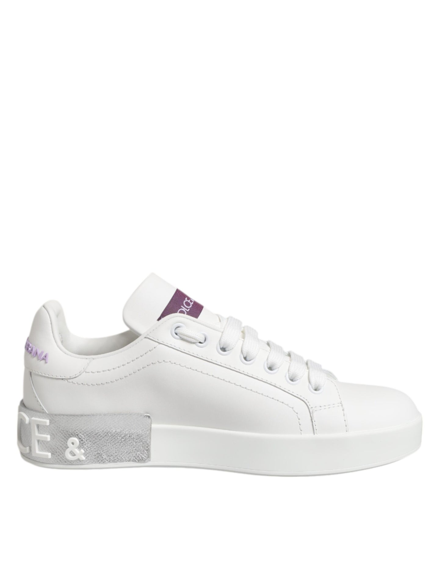Dolce & Gabbana Weiß Lila Leder Low Top Turnschuhe Schuhe