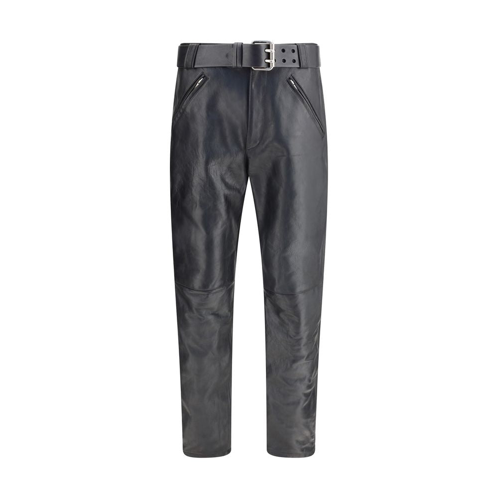 Saint Laurent Gehämmerte Lederhose mit Gürtel