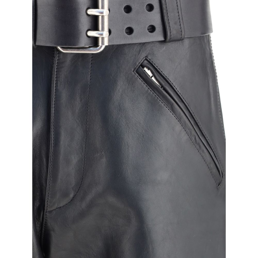 Saint Laurent Gehämmerte Lederhose mit Gürtel