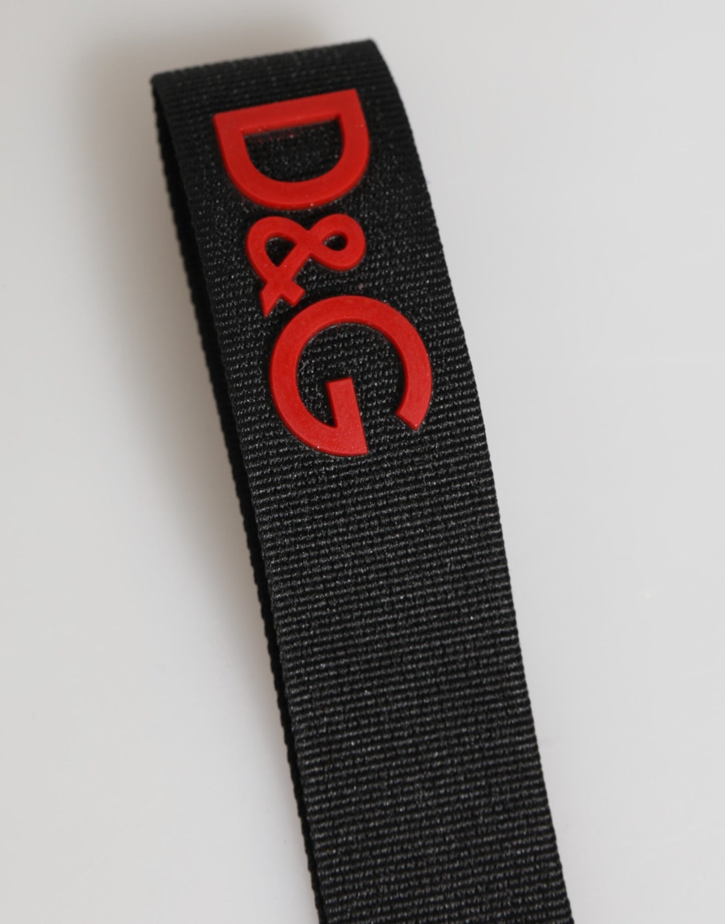 Dolce & Gabbana Schwarz Rot Logo Polyester Messing Halter Schlüsselanhänger Schlüsselanhänger