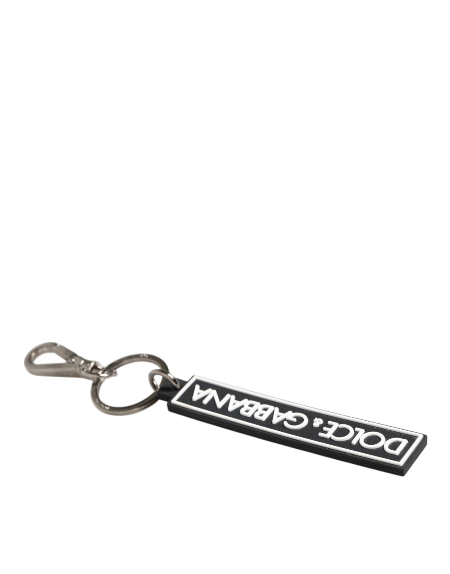 Dolce & Gabbana Schwarz Weiß DG Gummi Logo Silber Herrenhalter Schlüsselanhänger