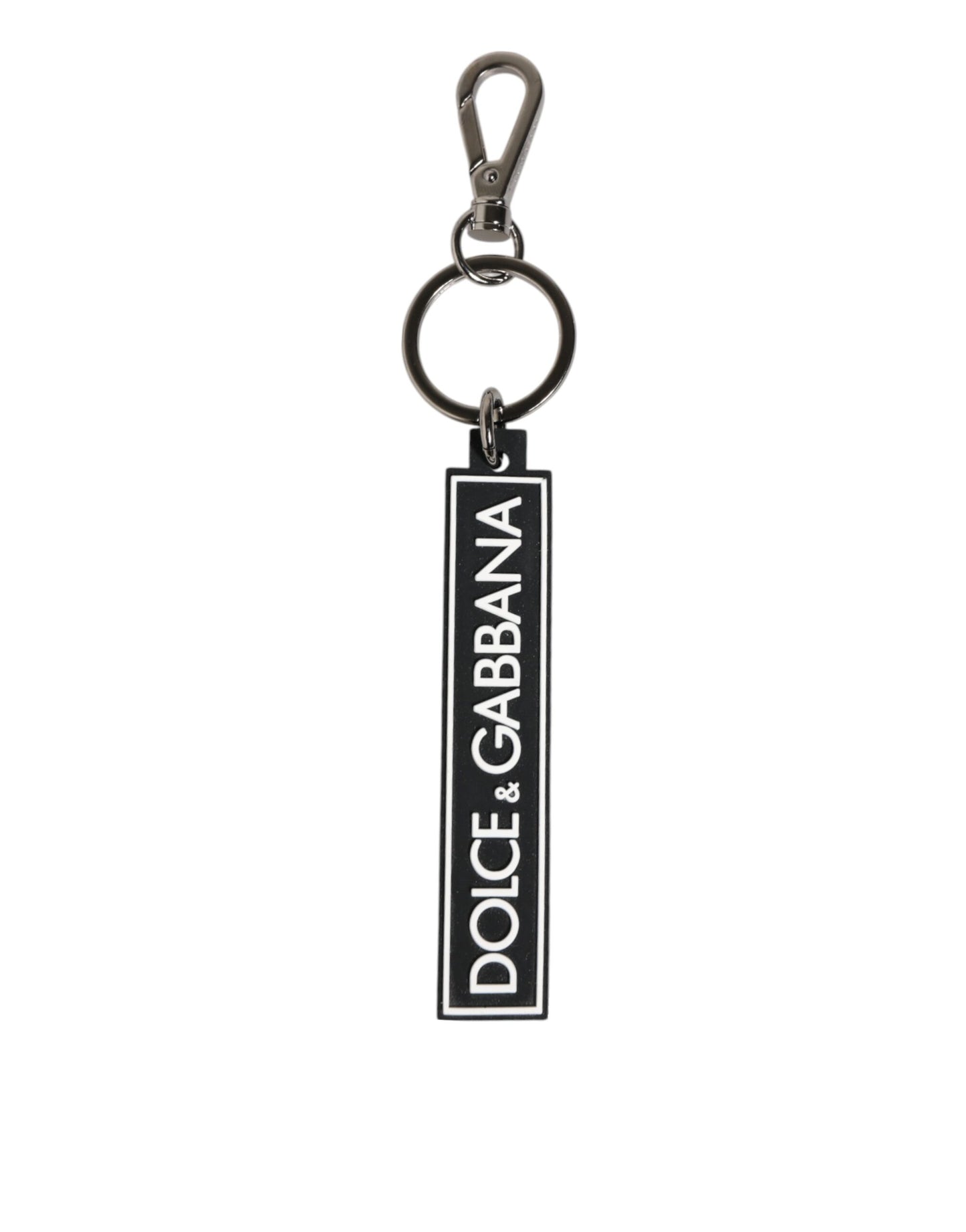 Dolce & Gabbana Schwarz Weiß DG Gummi Logo Silber Herrenhalter Schlüsselanhänger
