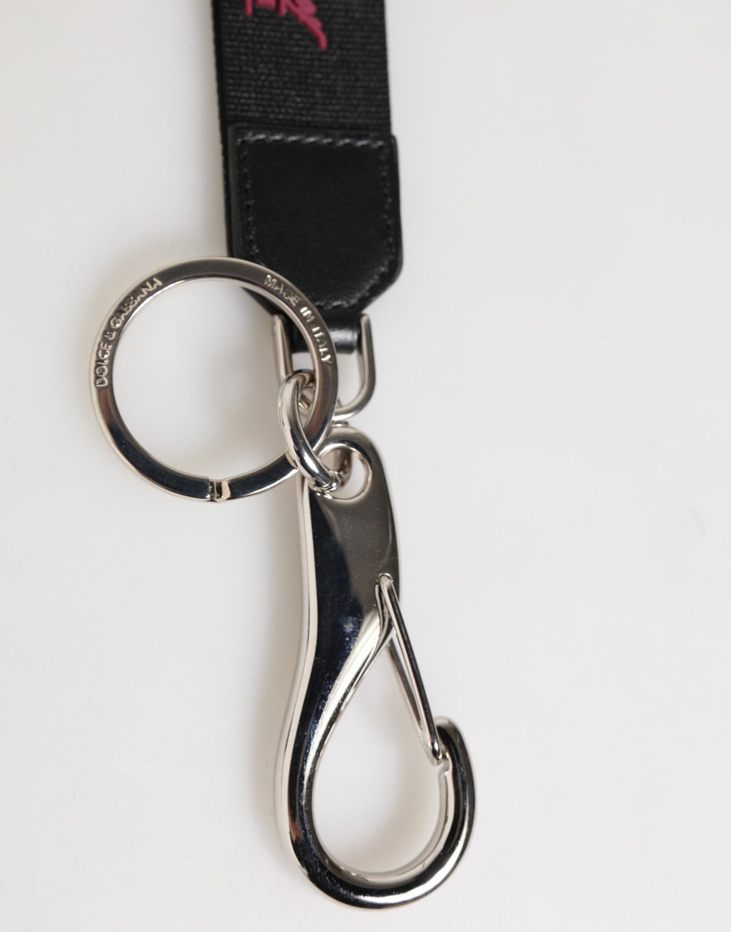 Dolce & Gabbana Schwarz Burgund Nylon DG Logo Krone Halter Schlüsselanhänger Schlüsselring