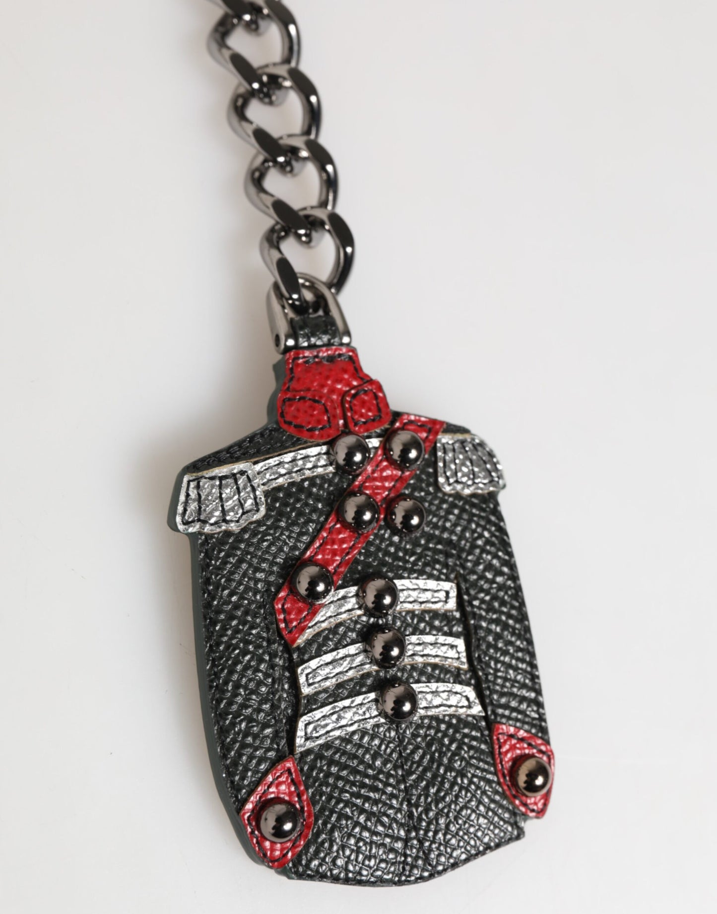 Dolce & Gabbana Schwarz Rot Militär Leder Patch DG Logo Schlüsselanhänger Schlüsselanhänger