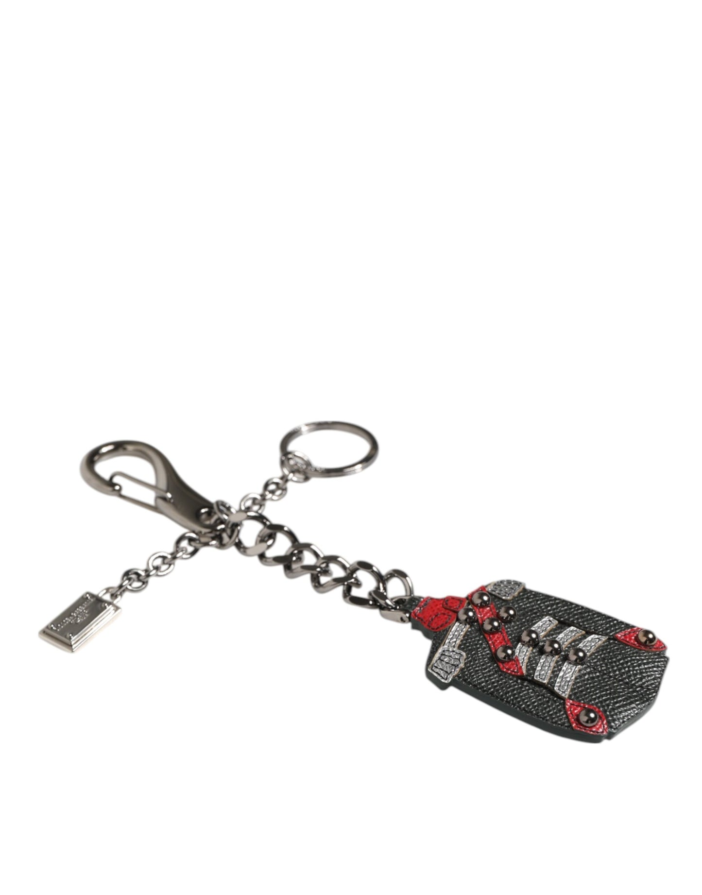 Dolce & Gabbana Schwarz Rot Militär Leder Patch DG Logo Schlüsselanhänger Schlüsselanhänger