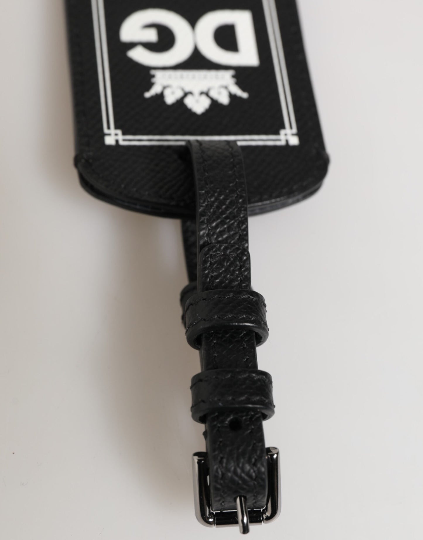 Dolce & Gabbana Schwarzes strukturiertes Leder DG Logo Travel Luggage Tag Schlüsselanhänger