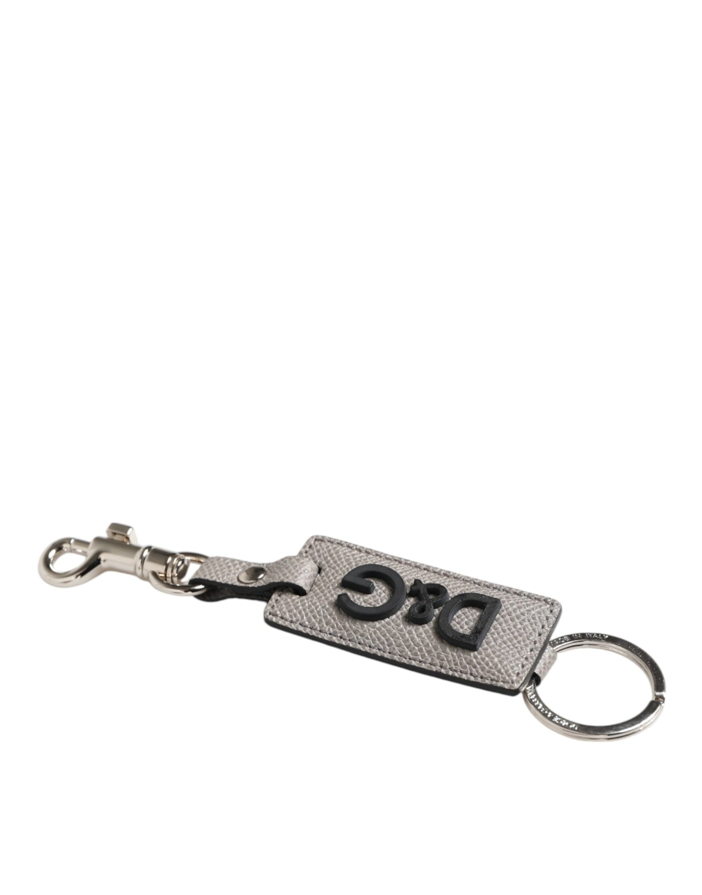Dolce & Gabbana Graues Leder Logo Metallring Schlüsselanhänger Halter Schlüsselring