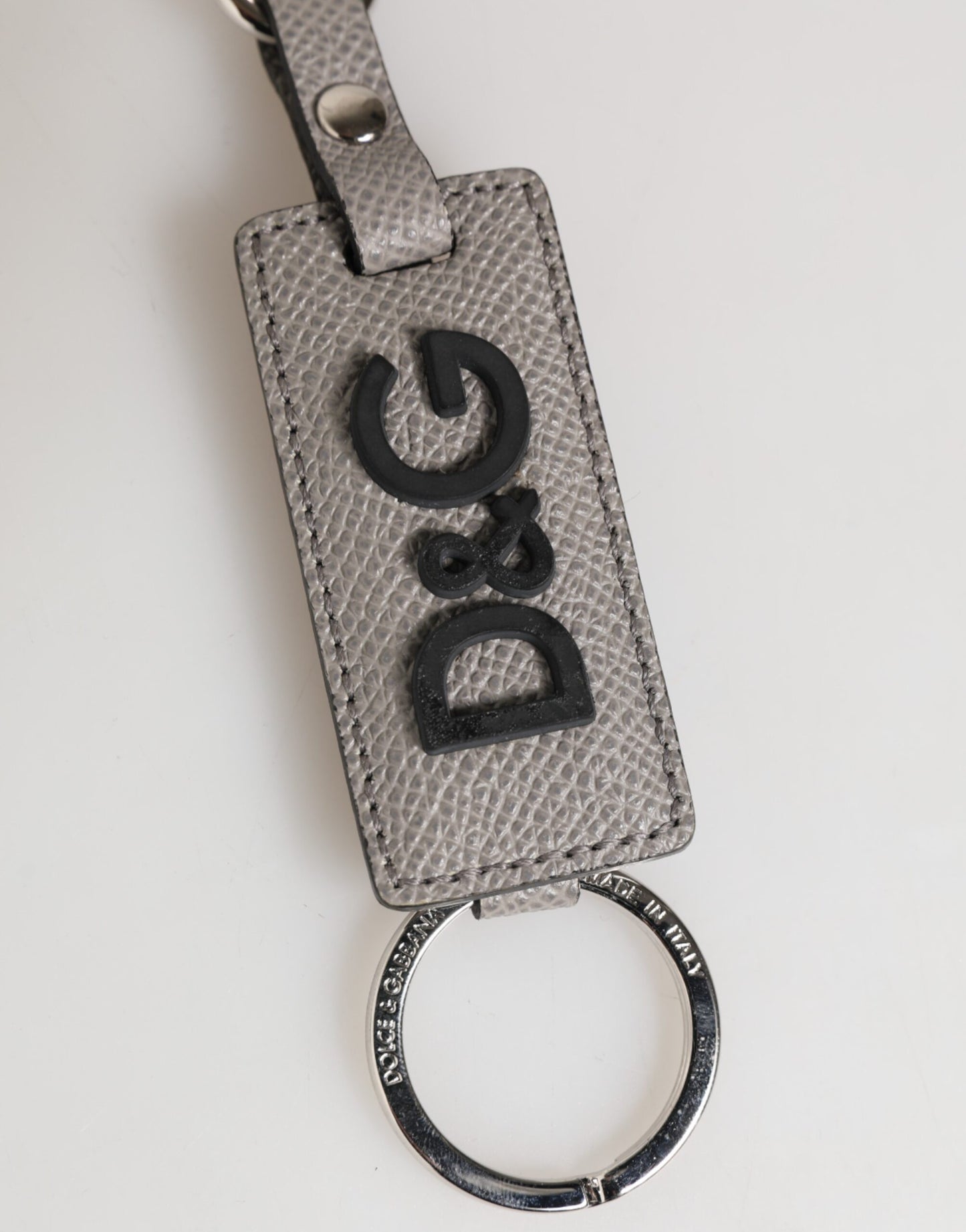 Dolce & Gabbana Graues Leder Logo Metallring Schlüsselanhänger Halter Schlüsselring