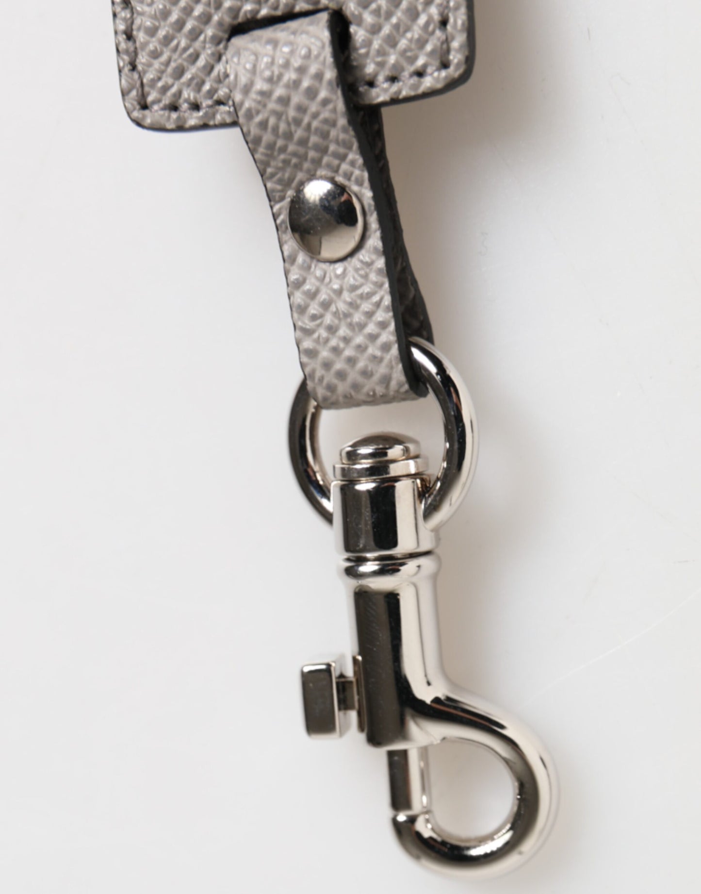 Dolce & Gabbana Graues Leder Logo Metallring Schlüsselanhänger Halter Schlüsselring